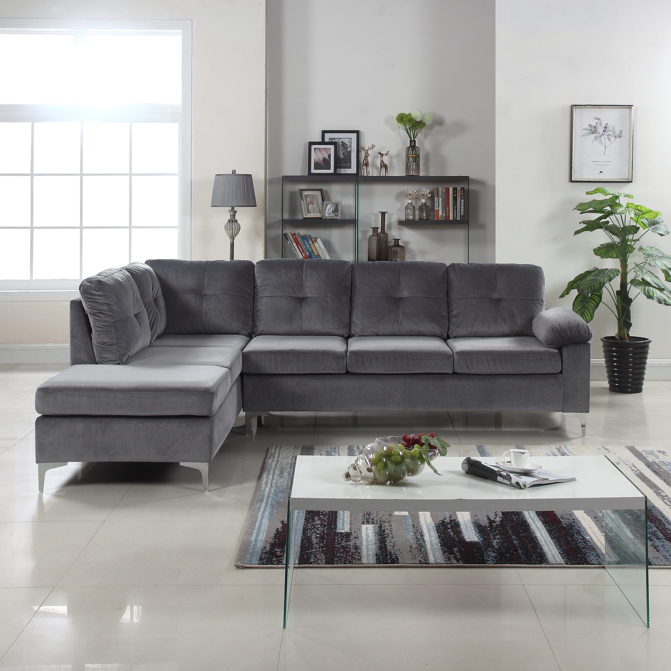 Dark Grey Polyester Sofa Couches Throughout 2018 Tufted Brush Microfiber Sectional Sofa, Large L Shape Couch, Dark Grey (View 11 of 15)