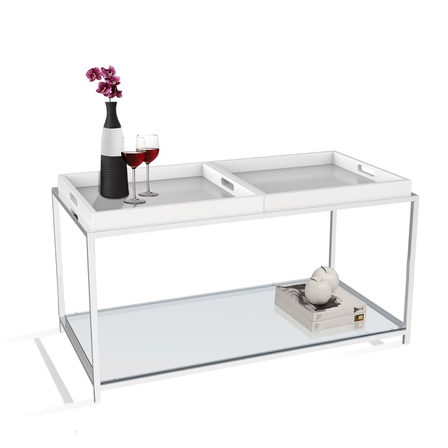 Detachable Tray Coffee Tables Within Preferred Modern Chrome Metal Coffee Table 2 White Removable Trays (View 15 of 15)