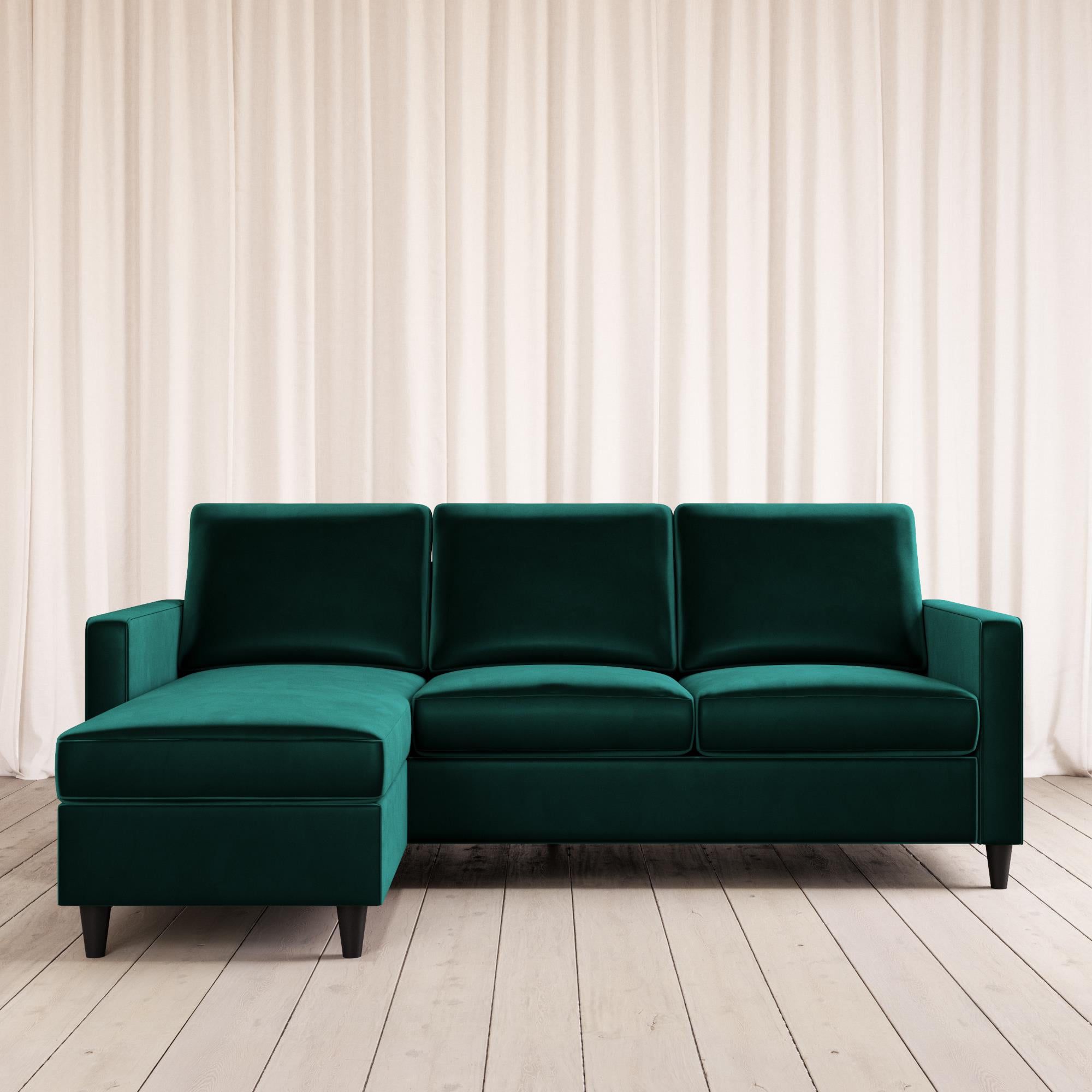 Dhp Cooper Modern Sectional Sofa, Green Velvet – Walmart – Walmart For Most Popular Green Velvet Modular Sectionals (View 4 of 15)