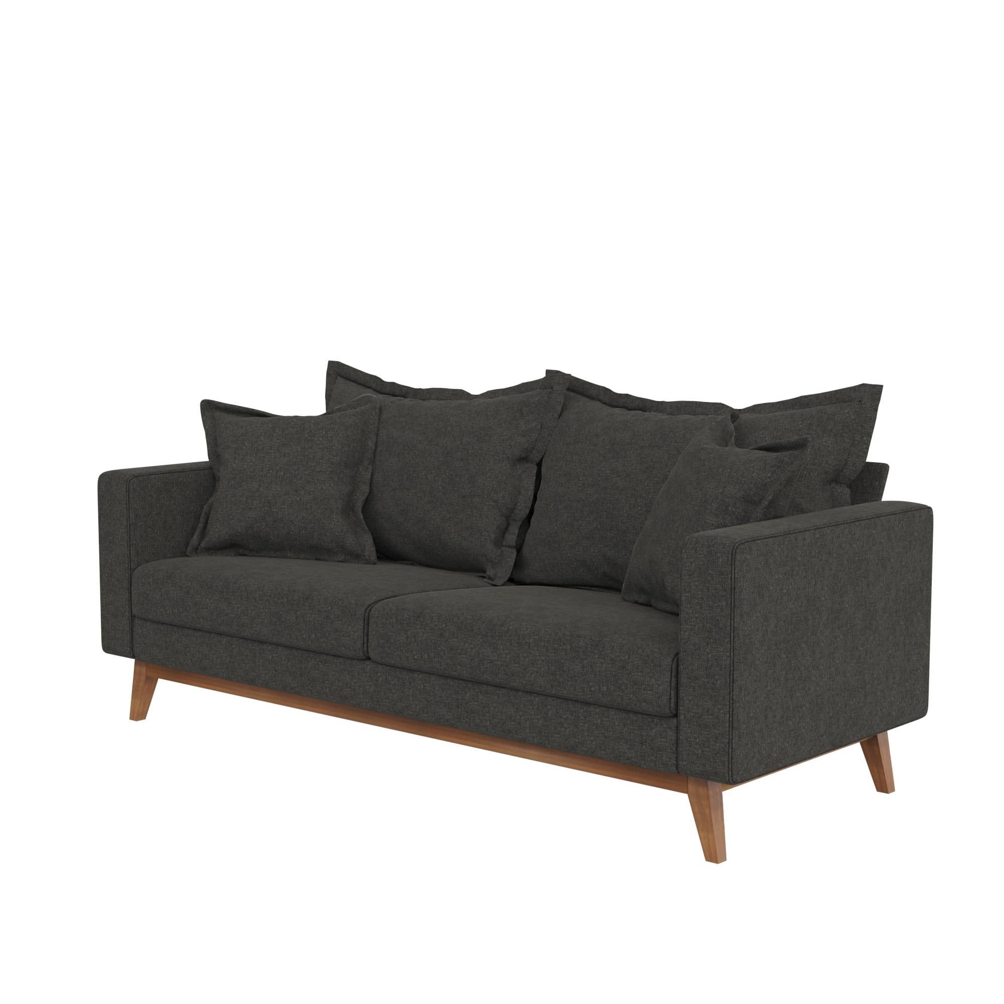 Dhp Miriam Pillowback Wood Base Sofa, Gray Linen – Walmart With Regard To Most Current Sofas With Pillowback Wood Bases (View 11 of 15)
