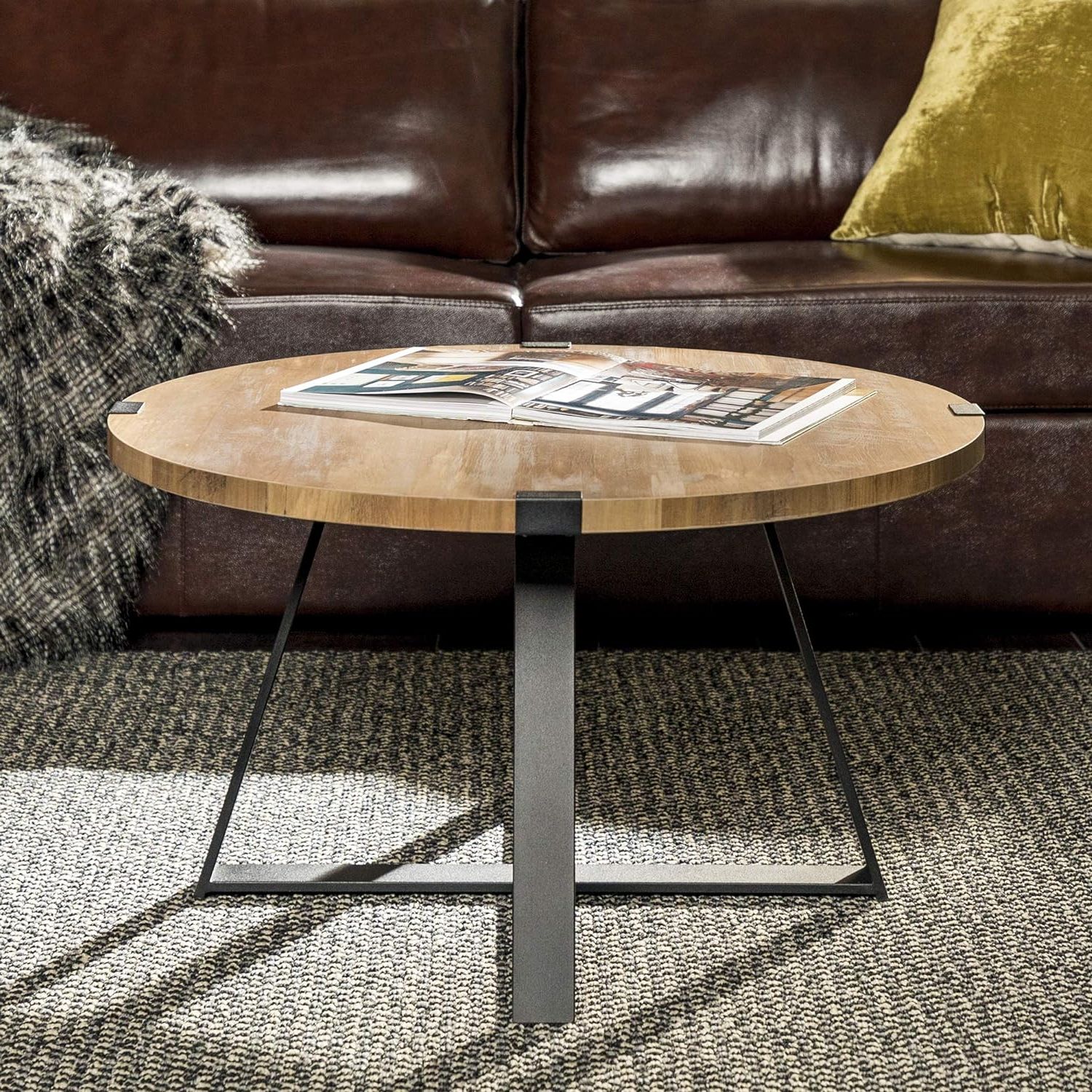 Eden Bridge Designs Industrial Urban Round Coffee Table, Metal Legs And Regarding Well Liked Coffee Tables With Metal Legs (View 8 of 15)