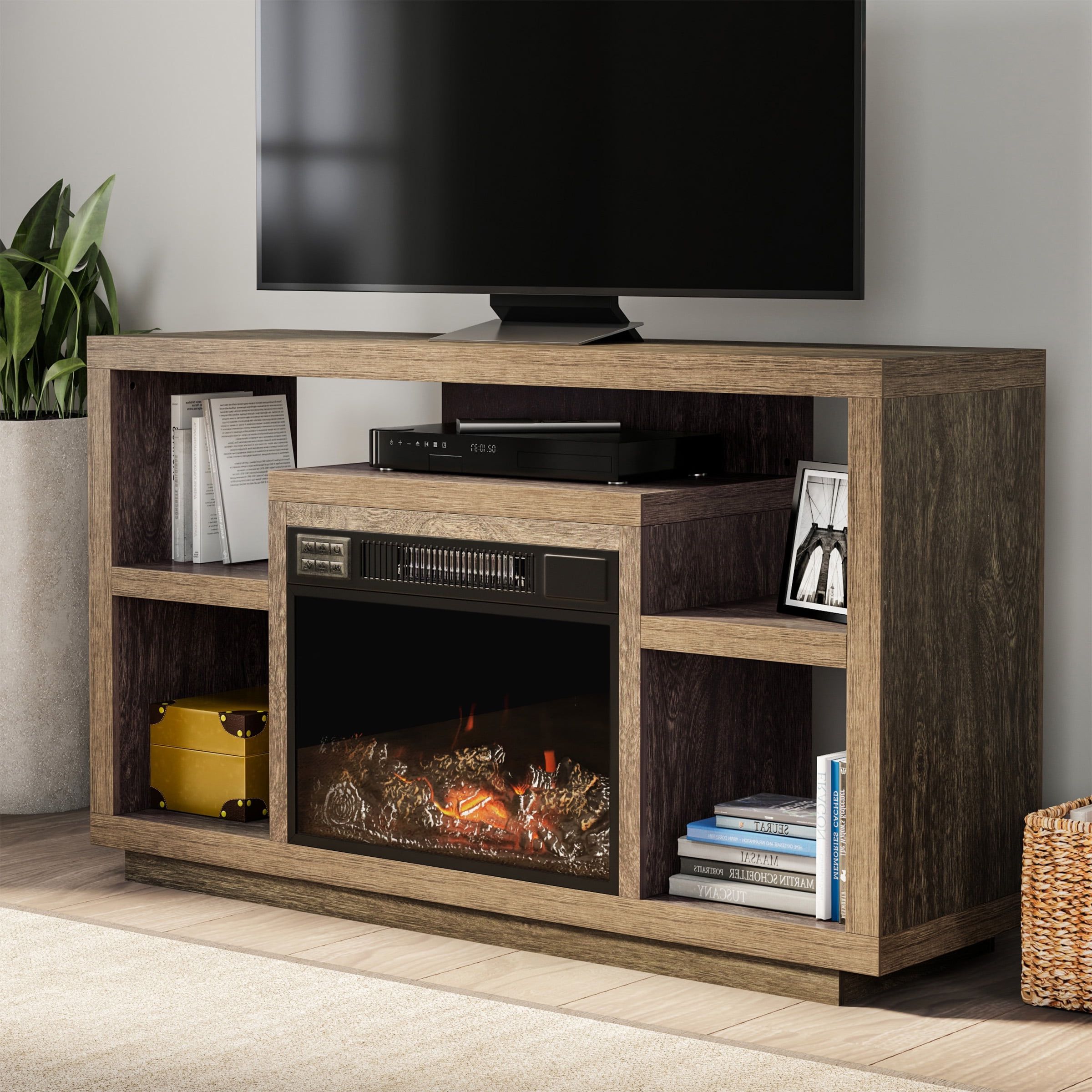 Electric Fireplace Tv Stand  For Tvs Up To 48" Console, Media Shelves With Regard To Newest Electric Fireplace Tv Stands (View 12 of 15)