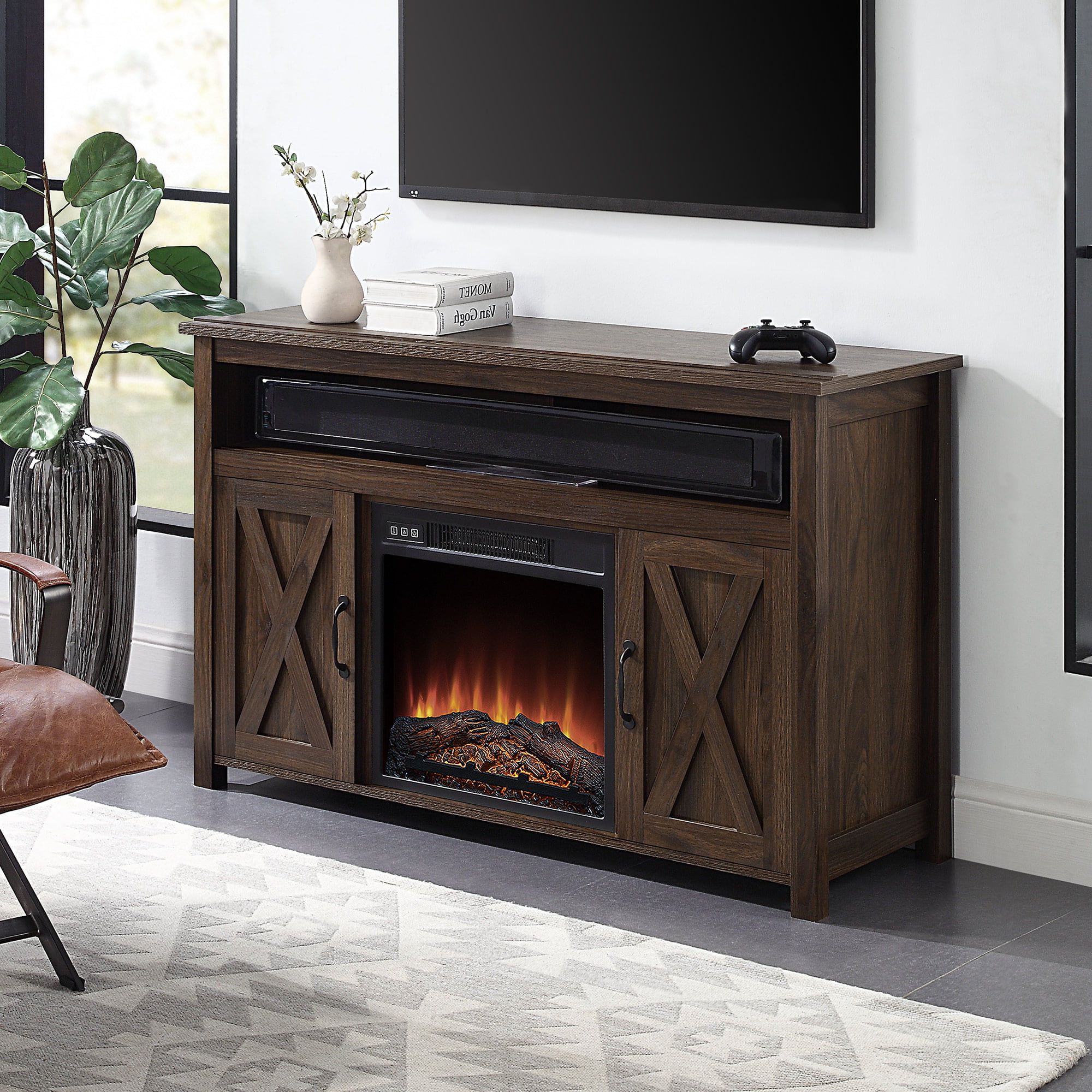 Electric Fireplace Tv Stands Throughout Recent Belleze Tv Stand Console Electric Fireplace With Remote Control, 48" Or (Photo 4 of 15)
