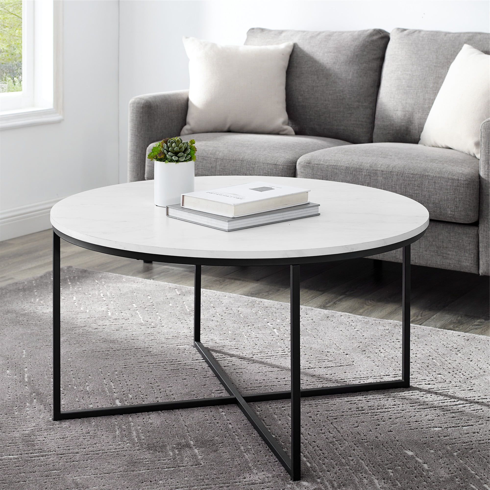 Ember Interiors Modern Round Coffee Table, White Faux Marble/black Pertaining To Trendy Modern Round Faux Marble Coffee Tables (Photo 4 of 15)