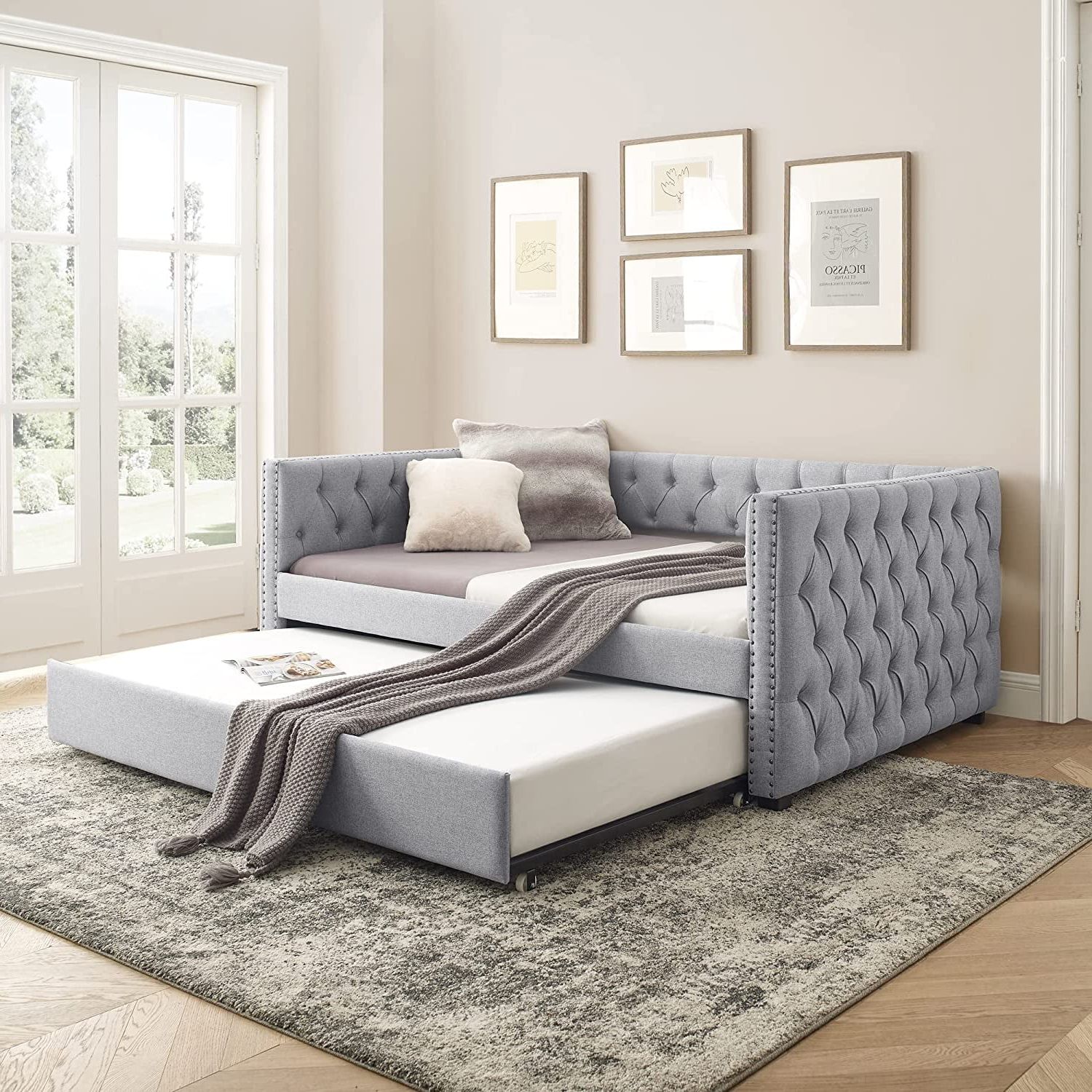 Famous 2 In 1 Gray Pull Out Sofa Beds Intended For Daybed With Trundle, Muumblus Modren Adult Pull Out Sofa Bed For (View 10 of 15)