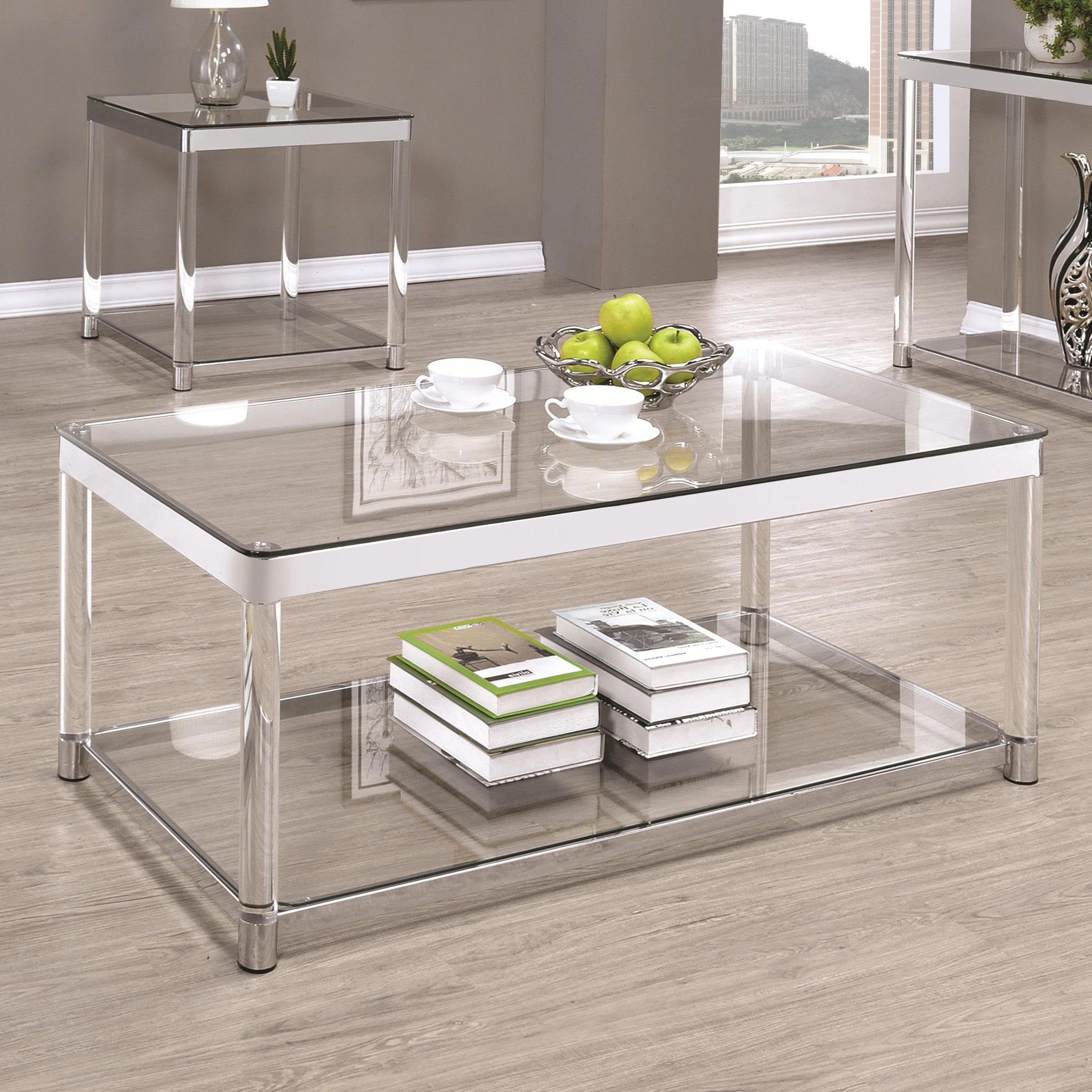 Famous Coaster 72074 Contemporary Glass Top Coffee Table With Acrylic Legs With Regard To Glass Top Coffee Tables (Photo 2 of 15)