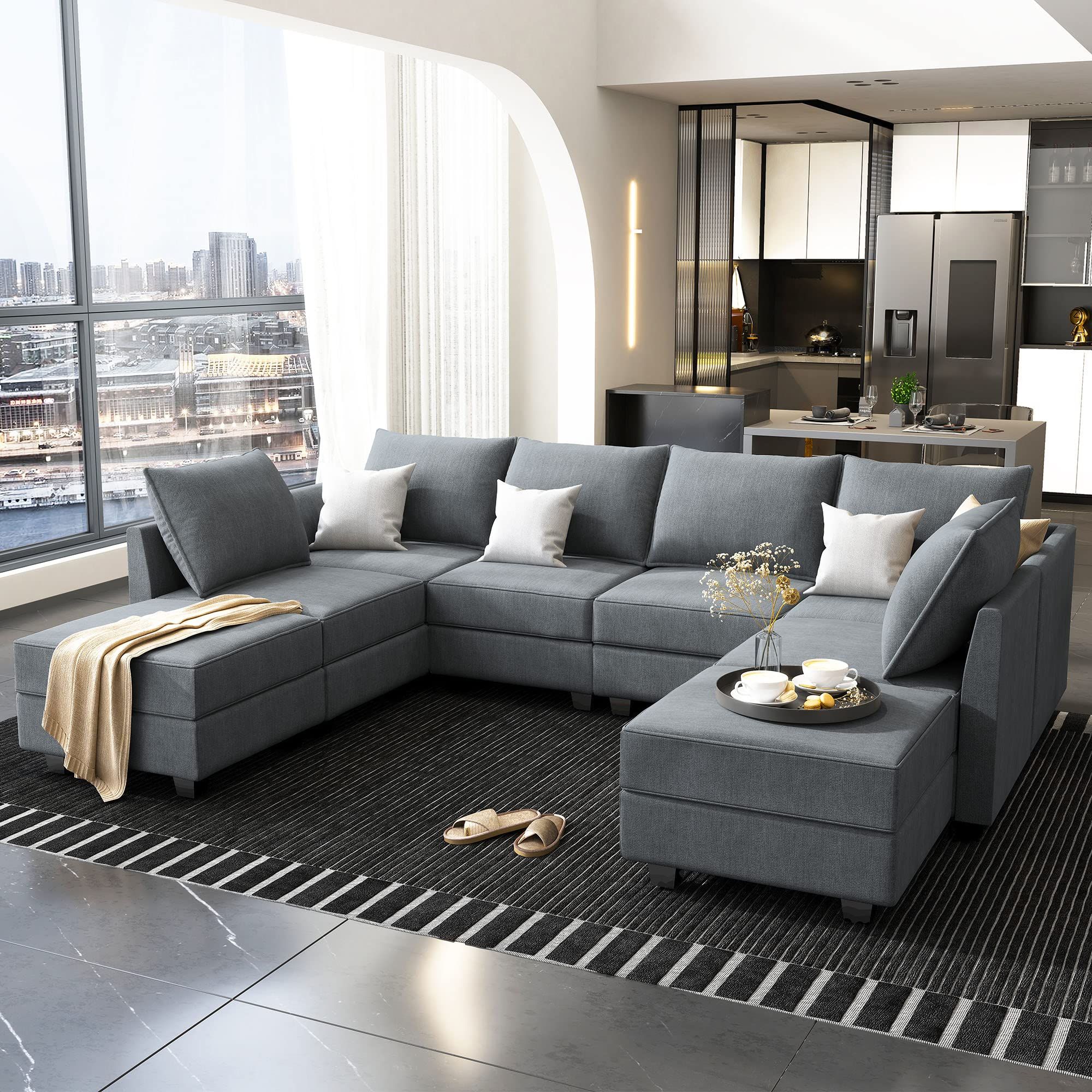 Famous Honbay Modular Sectional Sofa U Shaped Sectional Couch With Ottomans Inside Modern U Shape Sectional Sofas In Gray (View 6 of 15)