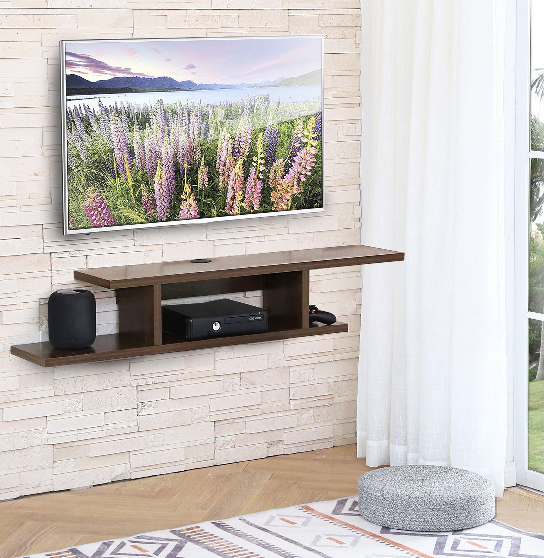 Famous Modern Stands With Shelves Pertaining To Fitueyes Floating Wall Mounted Tv Console Storage Shelf Modern Tv Stand (View 2 of 15)