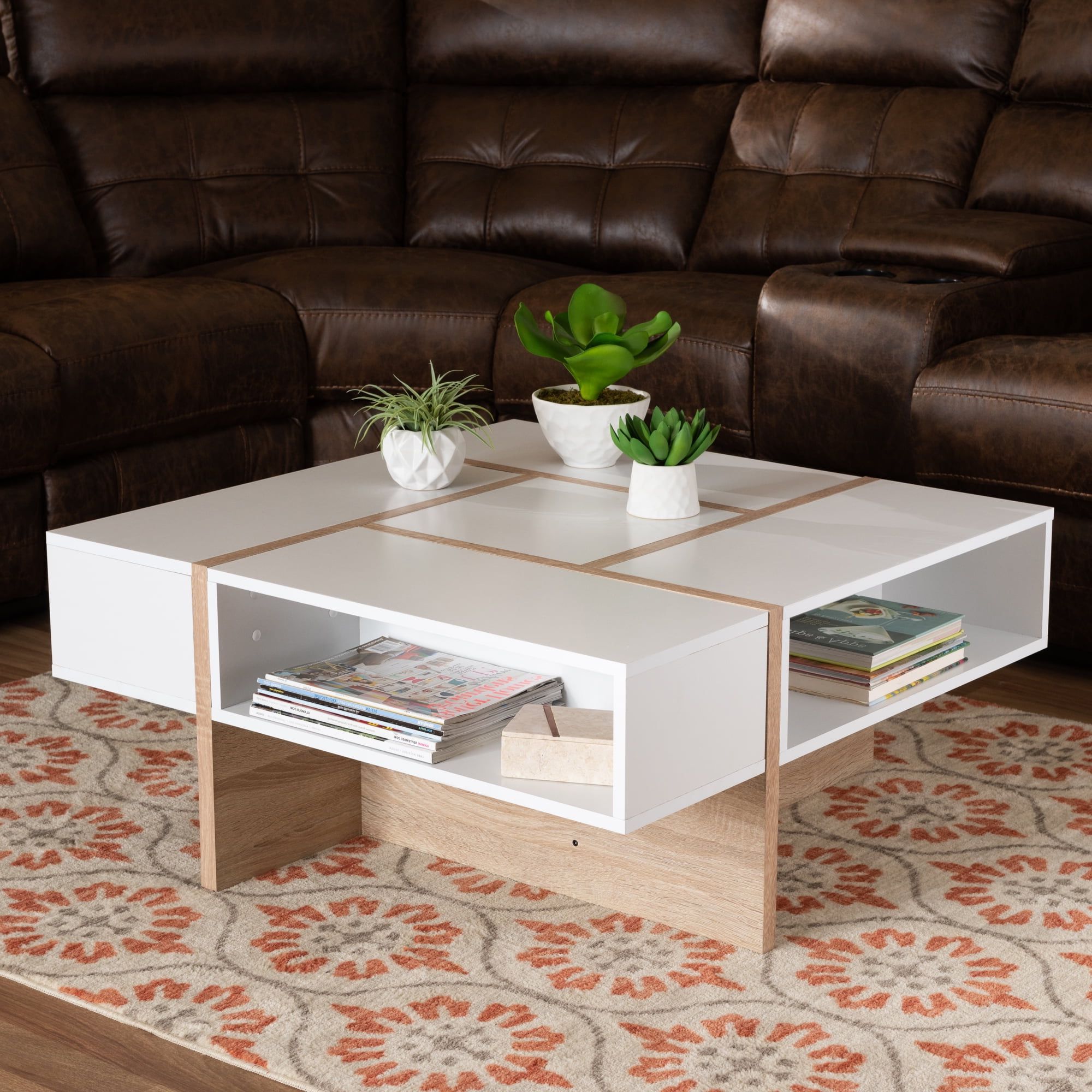 Famous Modern Wooden X Design Coffee Tables Inside Baxton Studio Rasa Modern And Contemporary Two Tone White And Oak (View 5 of 15)