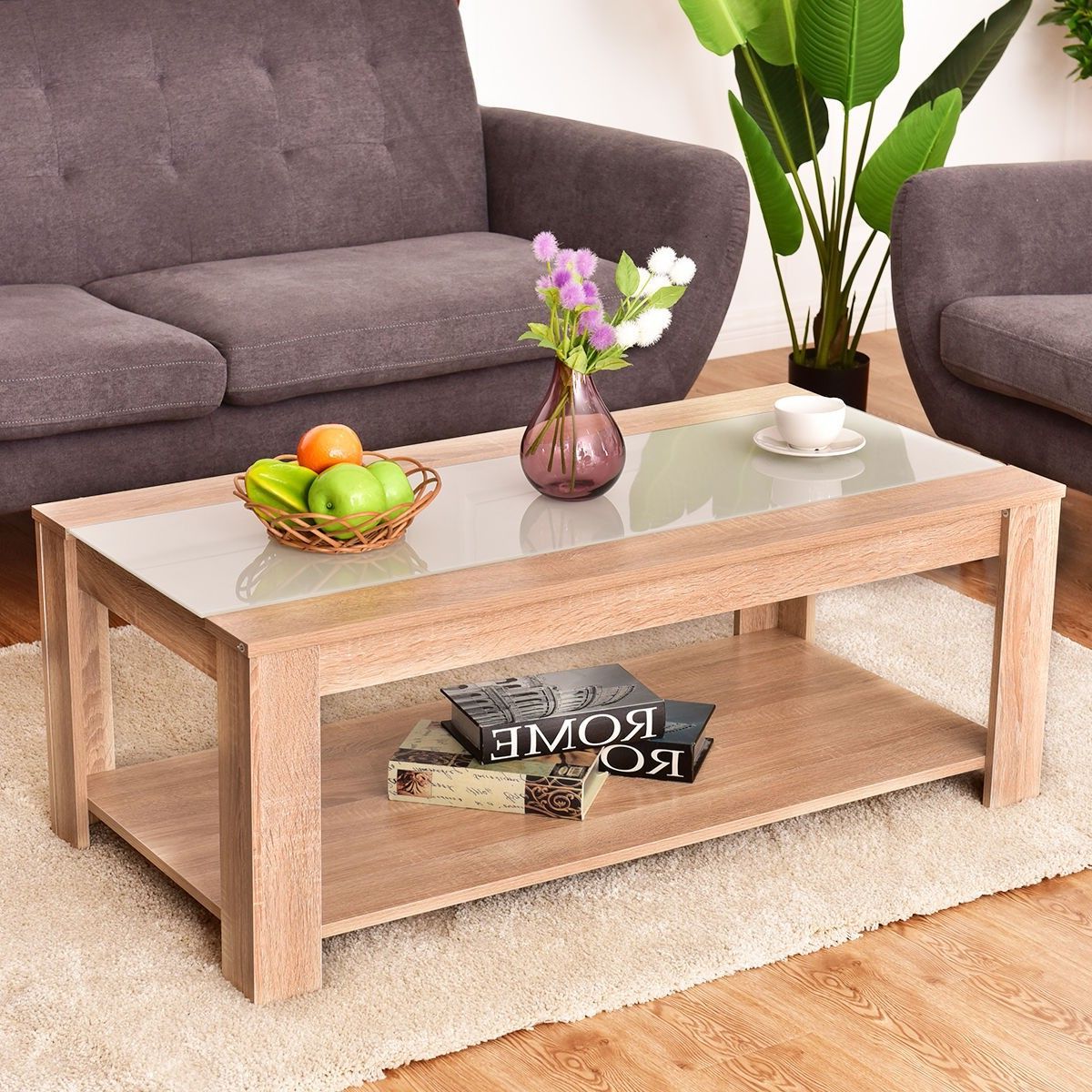 Famous Rectangular Tempered Glass Wooden Coffee Table With Shelf (Photo 9 of 15)