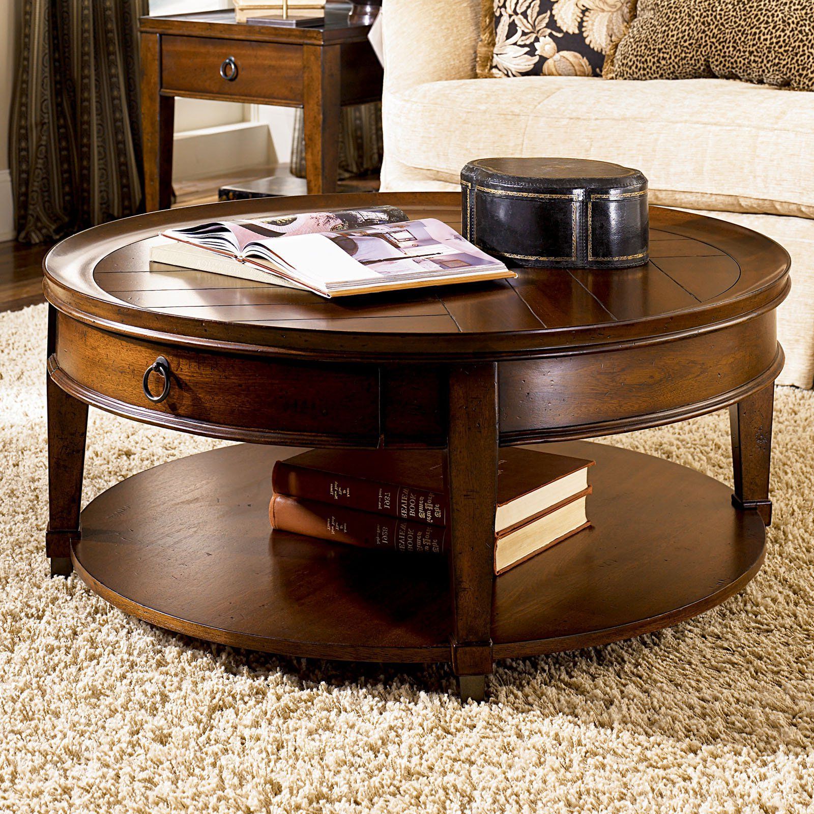 Famous Round Coffee Tables With Storage With Regard To Hammary Sunset Valley Round Cocktail Table – Rich Mahogany (View 12 of 15)