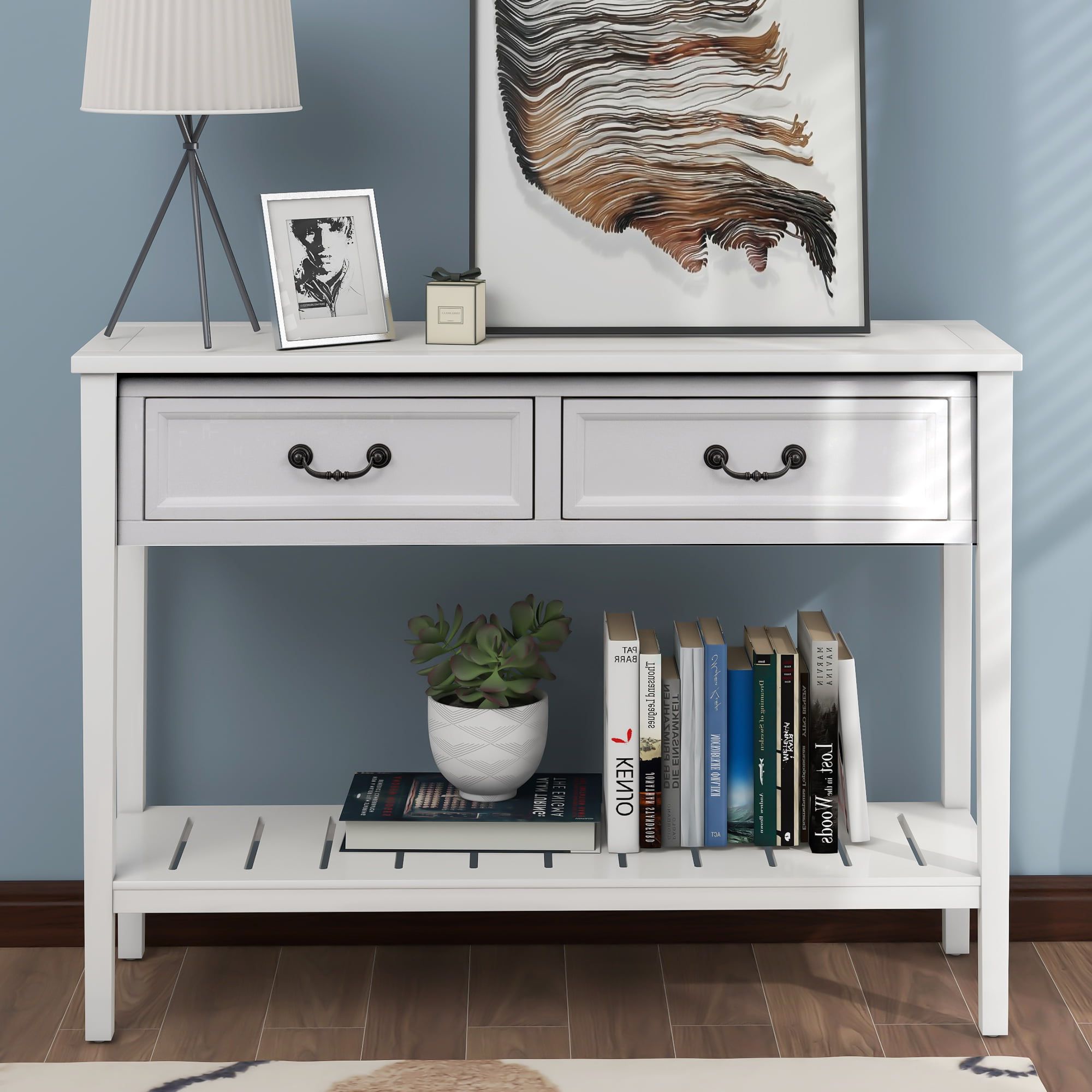 Farmhouse Rustic Entryway Table Living Room Console Table With Bottom Pertaining To 2019 Freestanding Tables With Drawers (View 7 of 15)