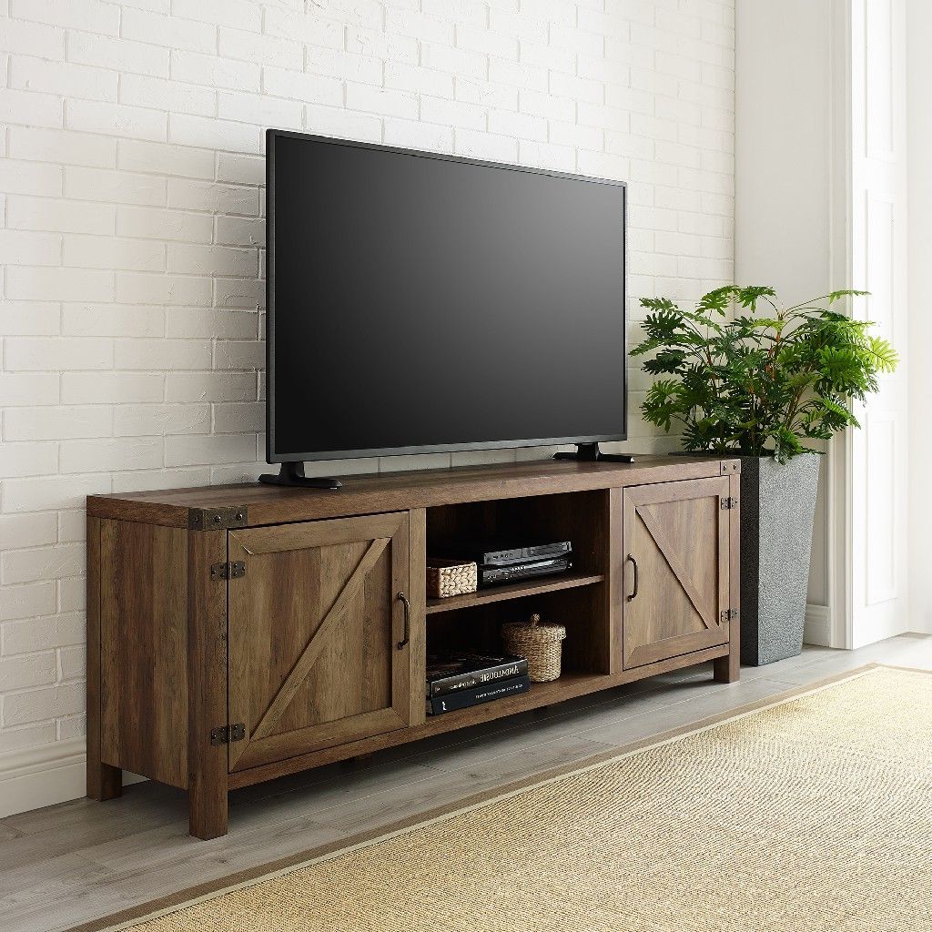 Farmhouse Tv Stands For 70 Inch Tv In Newest 70" Modern Farmhouse Tv Stand In Rustic Oak – Walker Edison W70bdsdro (View 13 of 15)