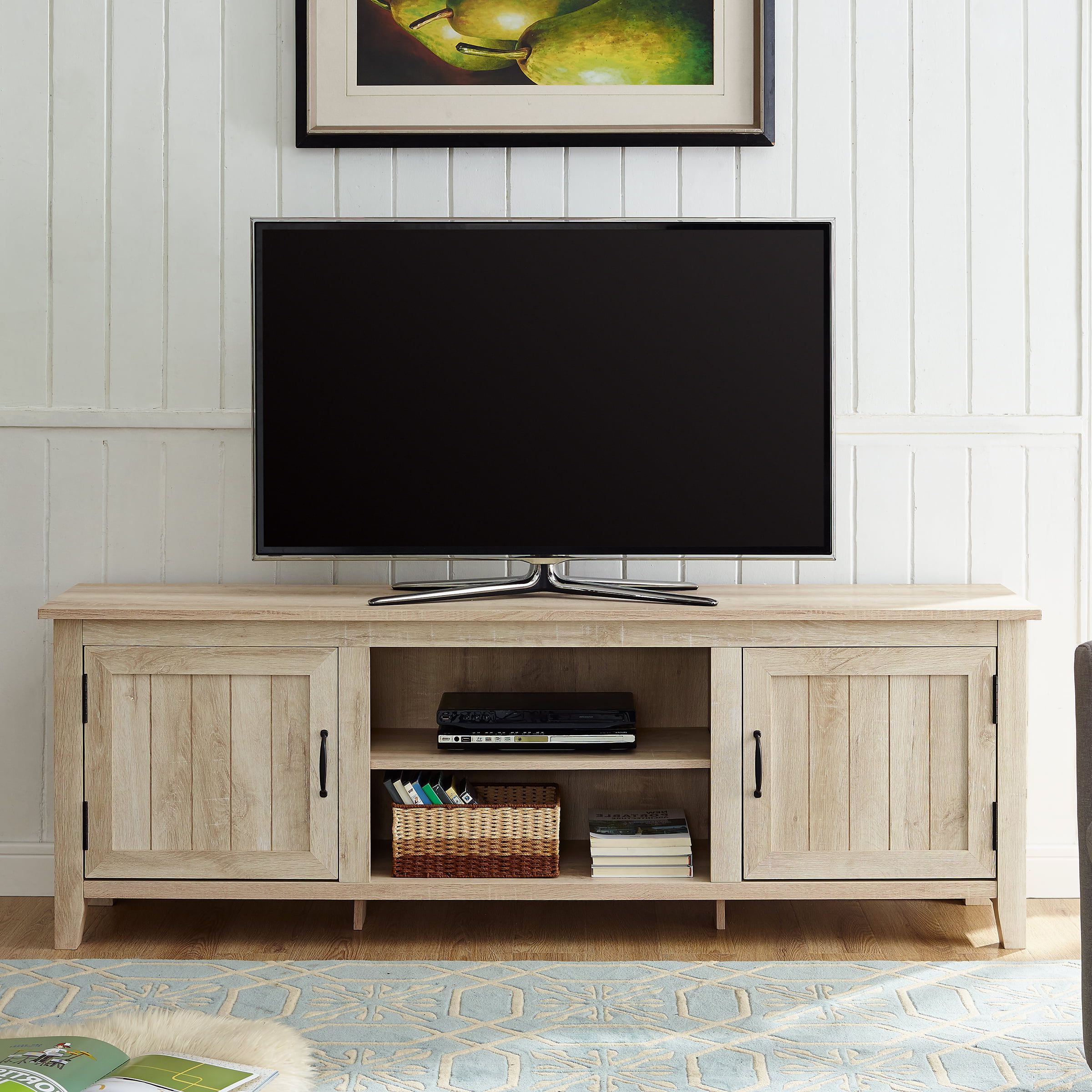 Farmhouse Tv Stands For 70 Inch Tv With Fashionable 70" Modern Farmhouse Tv Stand Storage Console With Side Bead Board (View 7 of 15)