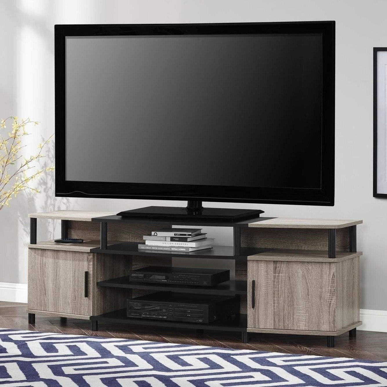 Farmhouse Tv Stands For 70 Inch Tv With Regard To Well Liked Amazon: 70 Inch Tv Stand Black Farmhouse Mdf Metal: Home & Kitchen (View 9 of 15)