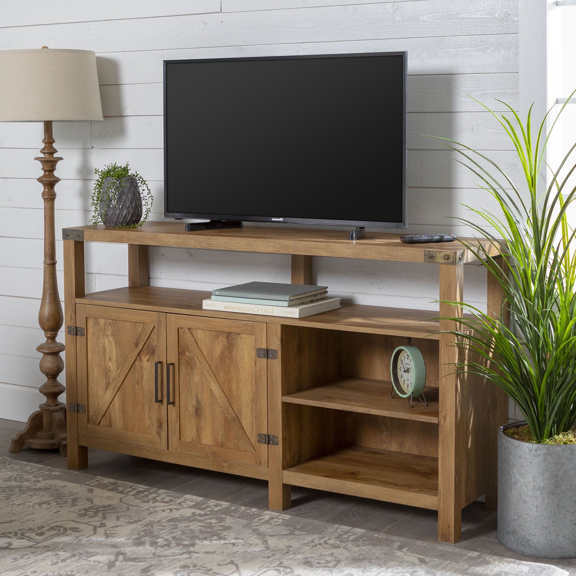 Farmhouse Tv Stands Throughout Widely Used Woven Paths Modern Farmhouse Highboy Tv Stand For Tvs Up To  (View 9 of 15)