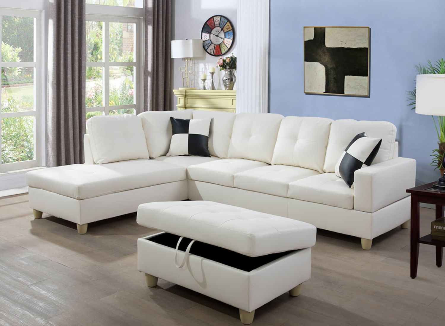 Fashionable Ainehome Faux Leather Sectional Set, Living Room L Shaped Modern Sofa In Sofas With Ottomans (View 7 of 15)