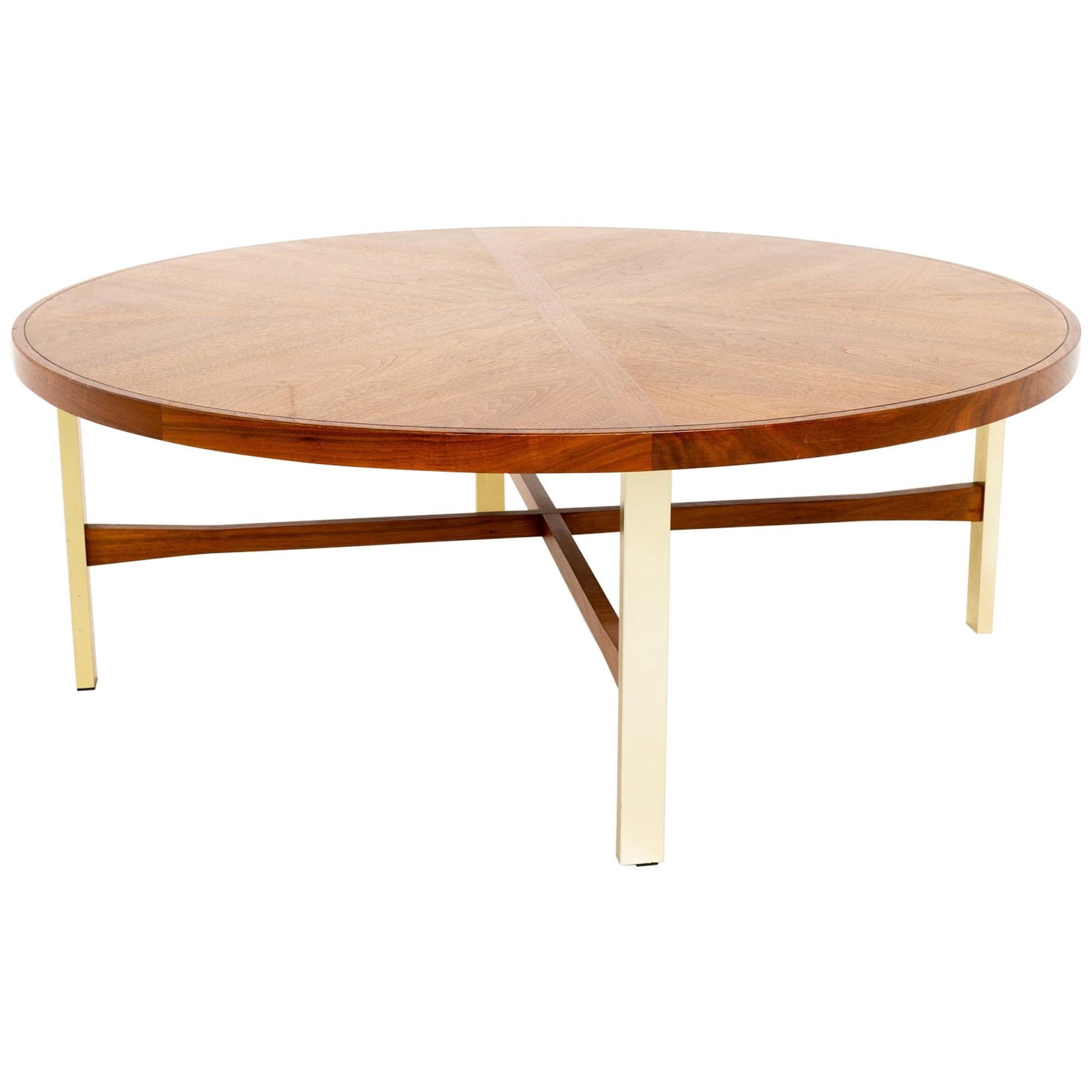 Fashionable American Heritage Round Coffee Tables Throughout Drexel Heritage Mid Century Walnut And Brass Round Coffee Table At 1stdibs (View 13 of 15)