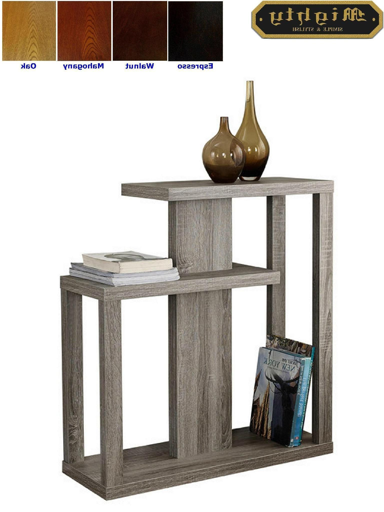 Fashionable Asymmetrical Console Table Book Stands Throughout Asymmetrical 2 Tier Rustic Oak Narrow Console Table – Wd 4192 – Mighty (View 3 of 15)