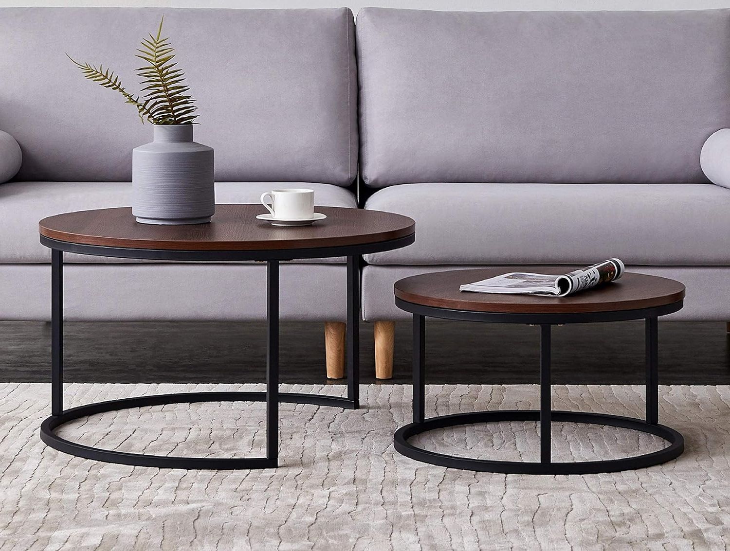 Fashionable Buy Knowlife Coffee Table Set Of 2 Nesting Tables Modern Round Walnut With Modern Nesting Coffee Tables (View 8 of 15)