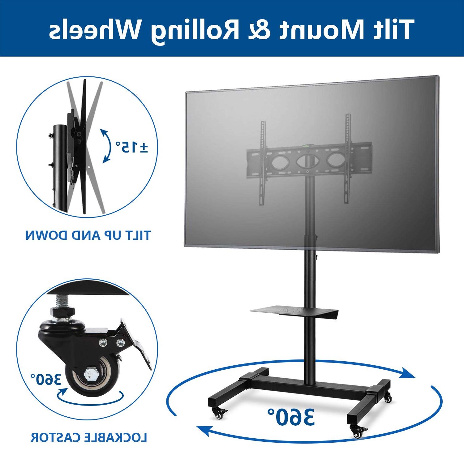 Fashionable Buy Rfiver Mobile Tv Stand Tilt For 32" 70" Flat Curved Rolling Tv Cart Regarding Mobile Tilt Rolling Tv Stands (View 12 of 15)