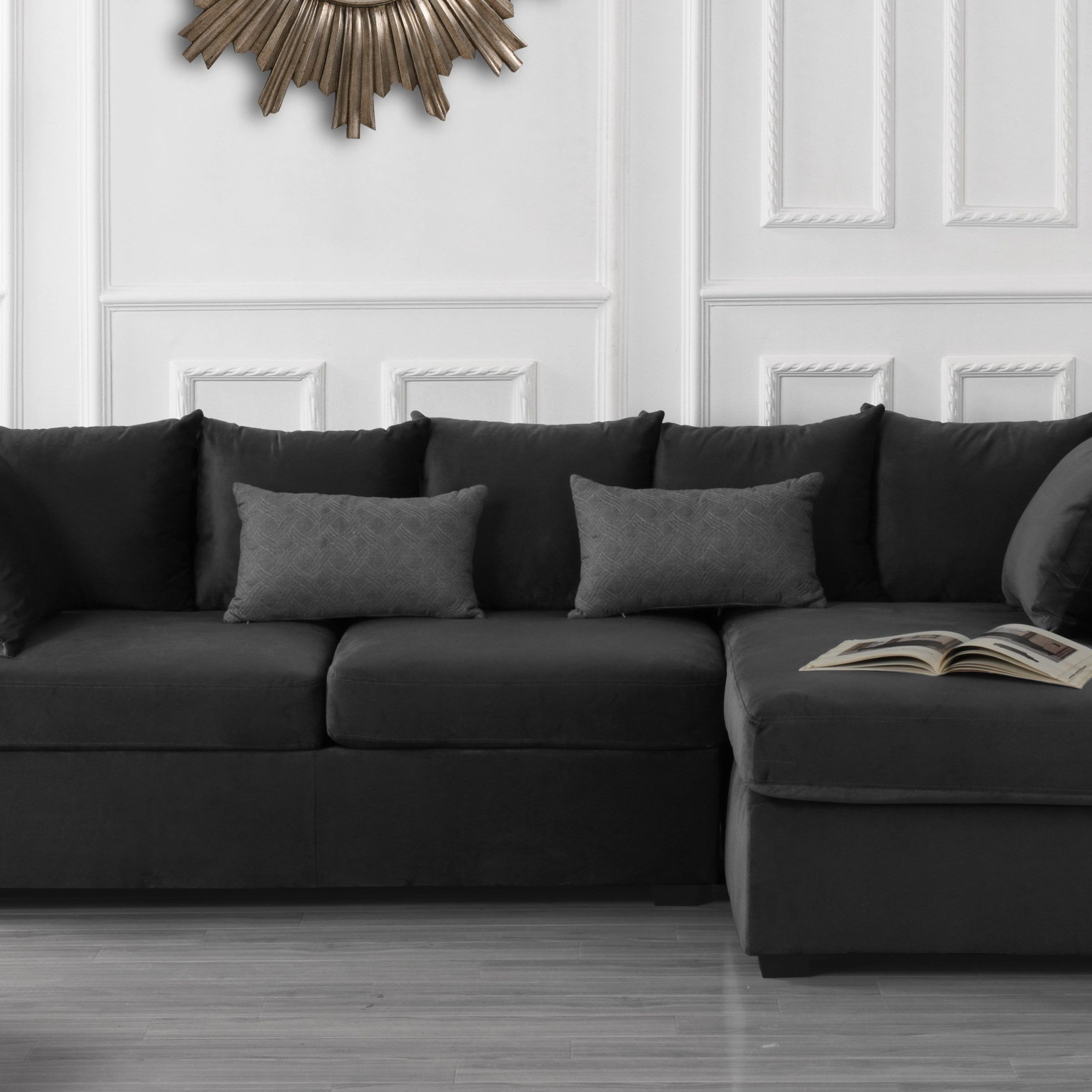 Fashionable Classic L Shape Couch Large Velvet Sectional Sofa With Extra Wide For Sofas In Dark Gray (View 5 of 15)