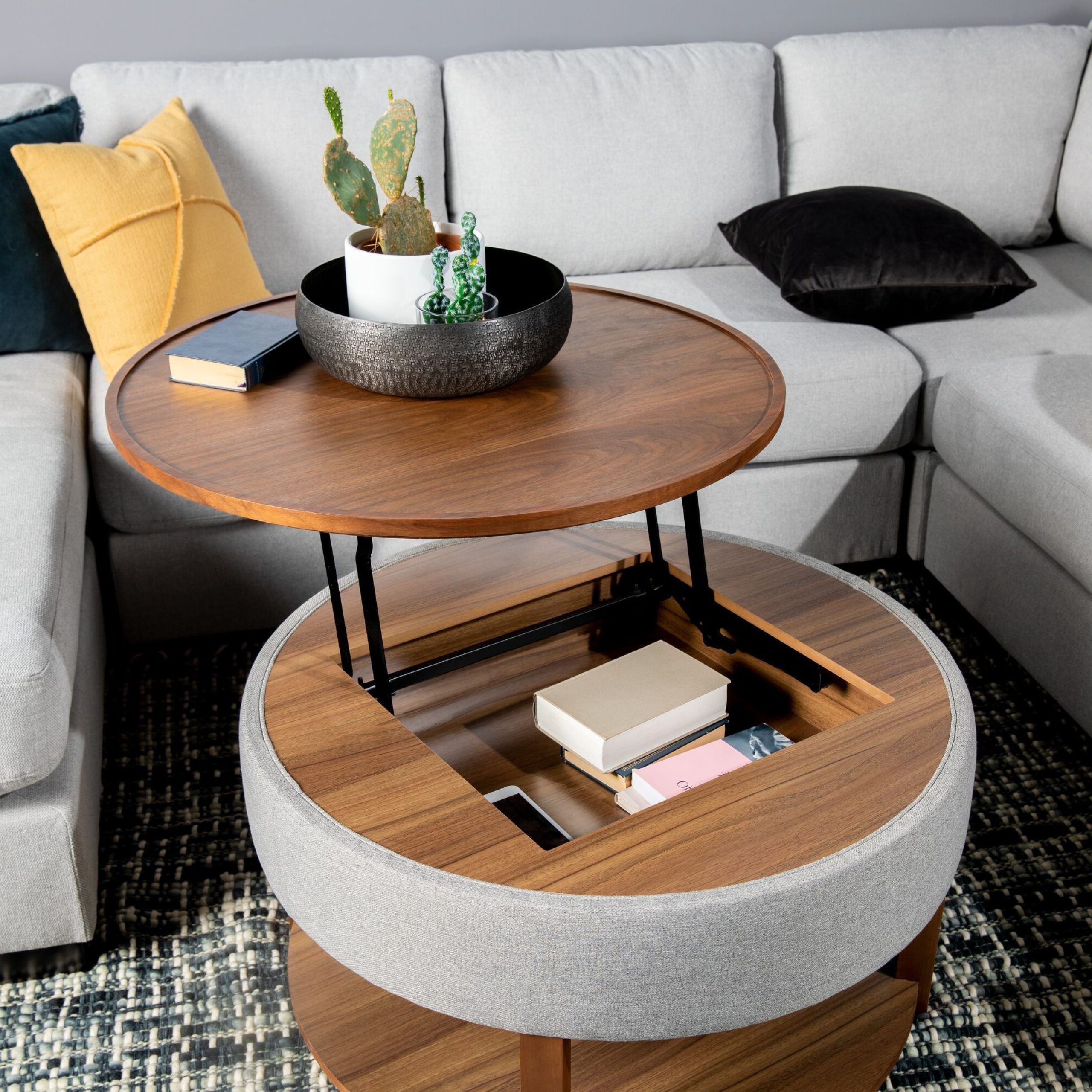 Fashionable Wood Lift Top Coffee Tables Inside Damian Walnut Wood Veneer Lift Top Coffee Table With Storage In  (View 12 of 15)