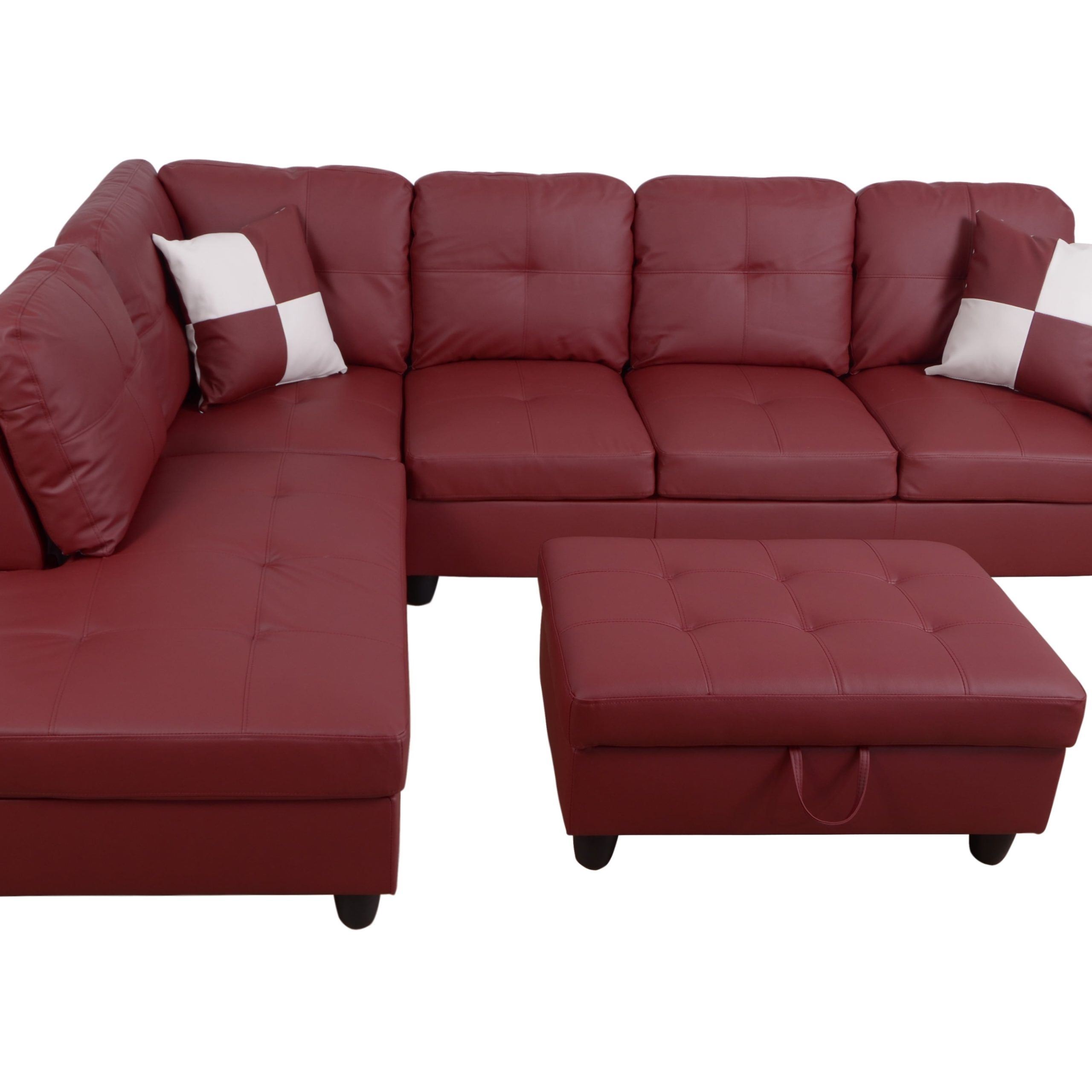 Faux Leather Sectional Sofa Sets Regarding Well Liked For U Furnishing Classic Red Faux Leather Sectional Sofa, Right Facing (Photo 13 of 15)