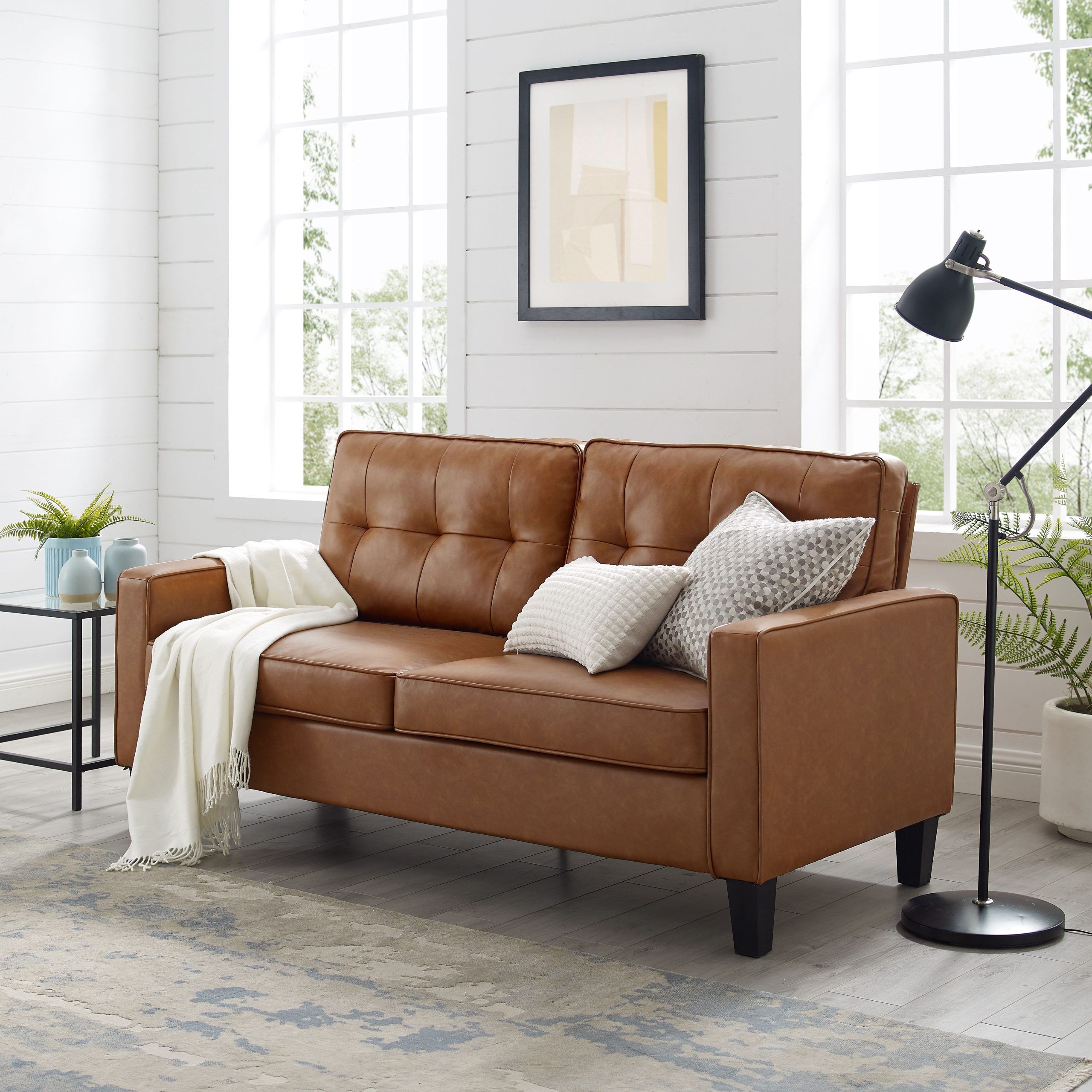 Faux Leather Sofas In Chocolate Brown Inside Most Up To Date Mainstays Faux Leather Apartment Sofa Brown – Walmart (View 6 of 15)