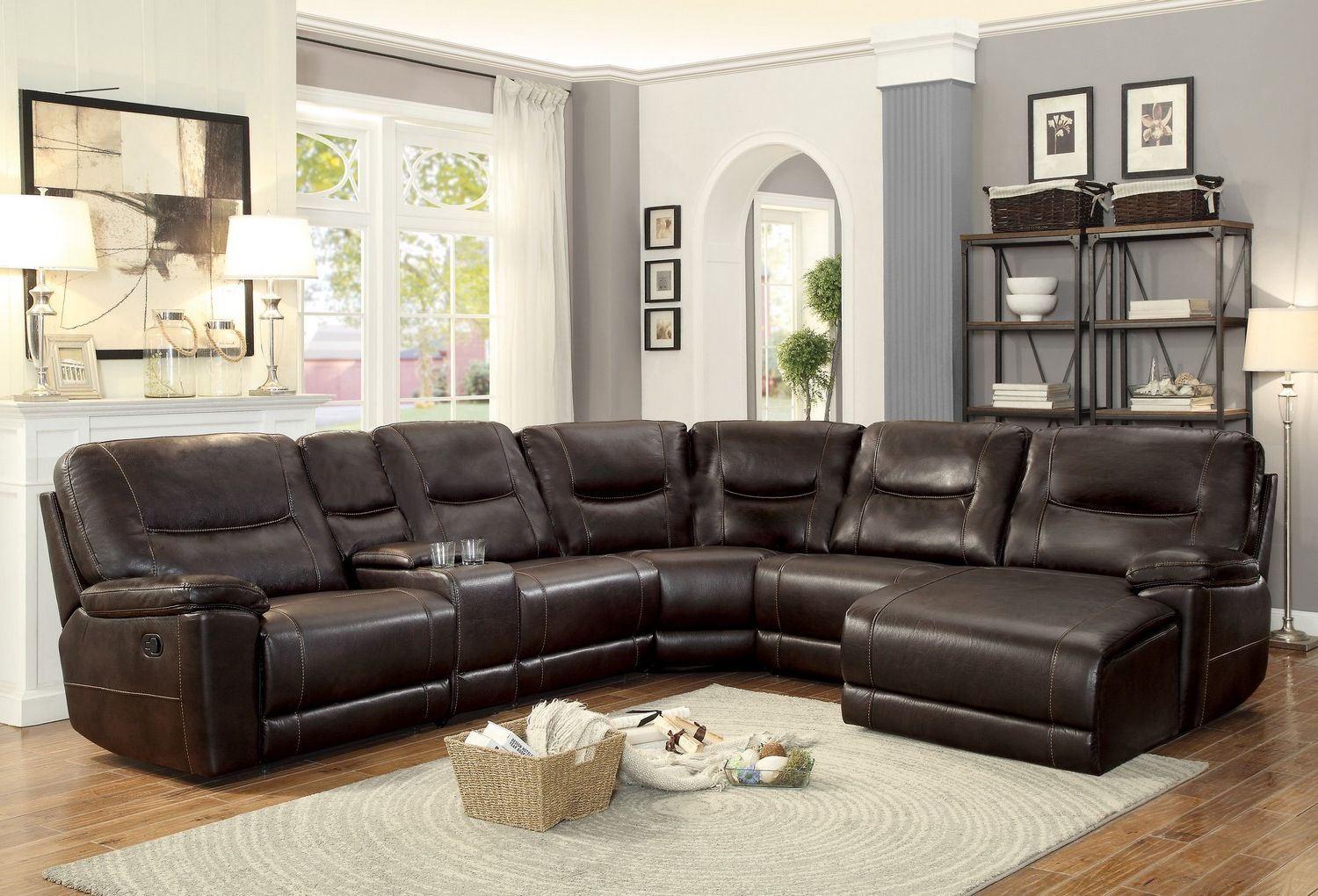 Faux Leather Sofas In Dark Brown Inside Trendy Homelegance Columbus Reclining Sectional Sofa Set B – Breathable Faux (Photo 1 of 15)
