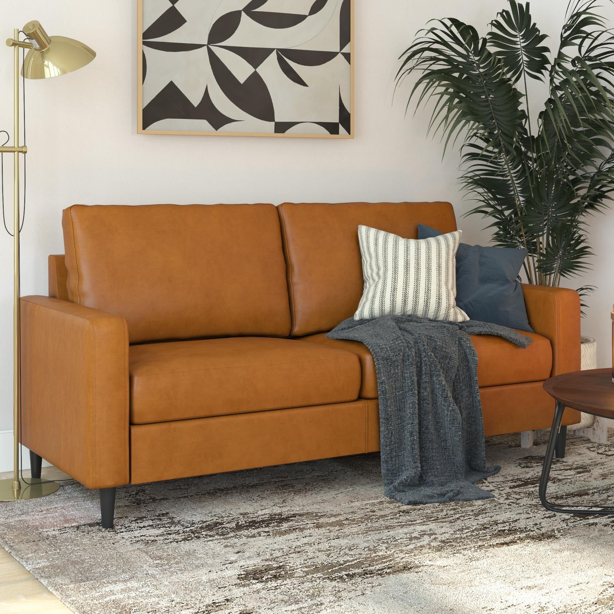 Faux Leather Sofas In Trendy Dhp Connor Modern Sofa, Small Space Living Room Furniture, Camel Faux (View 7 of 15)