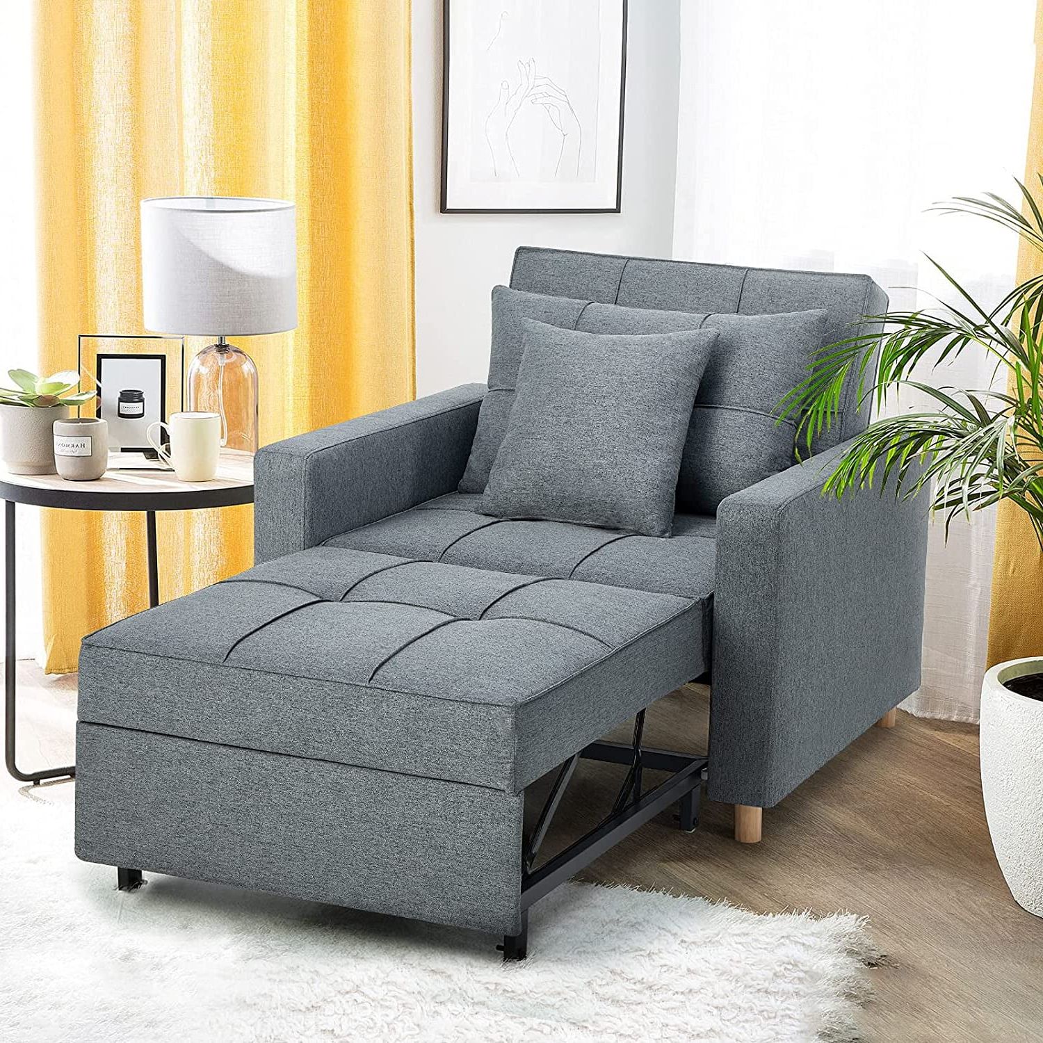Favorite 3 In 1 Gray Pull Out Sleeper Sofas Throughout Yodolla 3 In 1 Futon Sofa Bed Chair With Adjustable Backrest Into A (View 2 of 15)