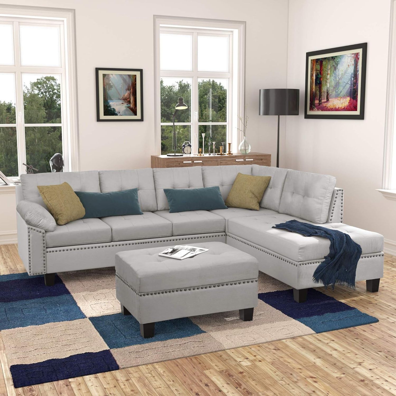 Favorite Amazon: Merax Sectional Sofa With Chaise Lounge And Ottoman 3 Seat Inside Sofas With Ottomans (View 11 of 15)
