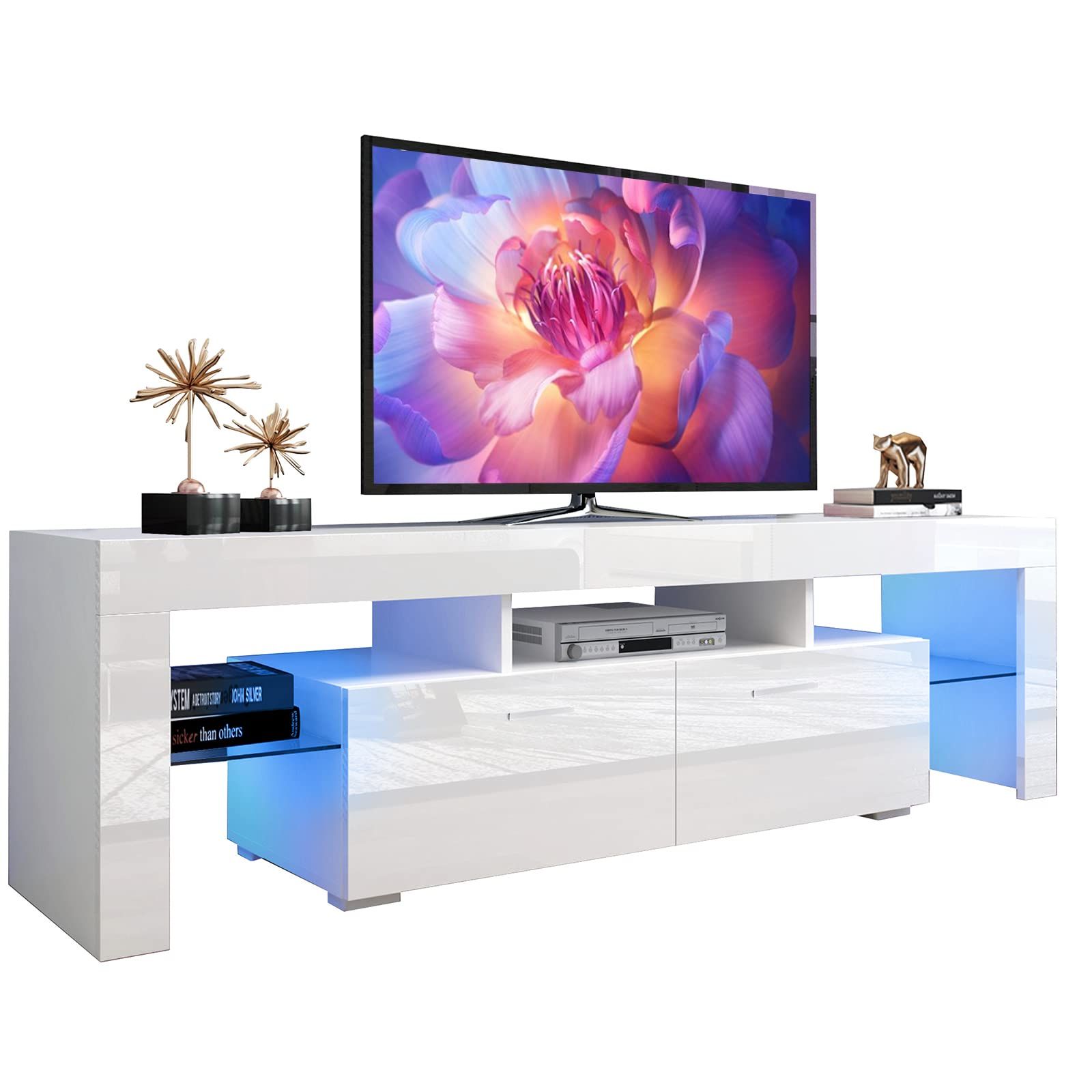 Favorite Buy Ssline Glossy Led Tv Stand With 16 Colors Rgb Led Lights,modern Throughout Rgb Tv Entertainment Centers (View 11 of 15)