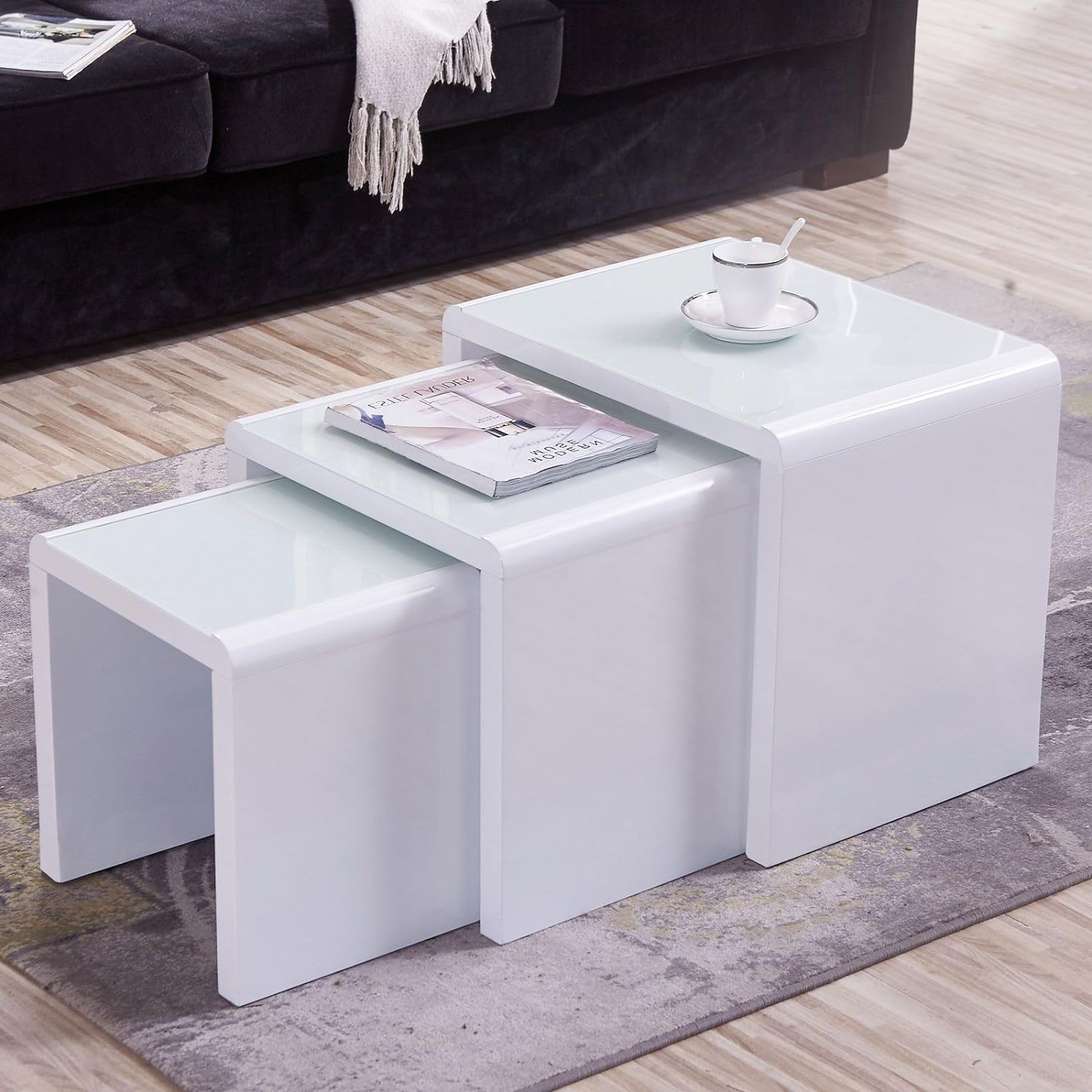 Favorite Coffee Tables Of 3 Nesting Tables Intended For Mecor Nest Of 3 Tables High Gloss Nesting Tables Wood Coffee Table (View 5 of 15)
