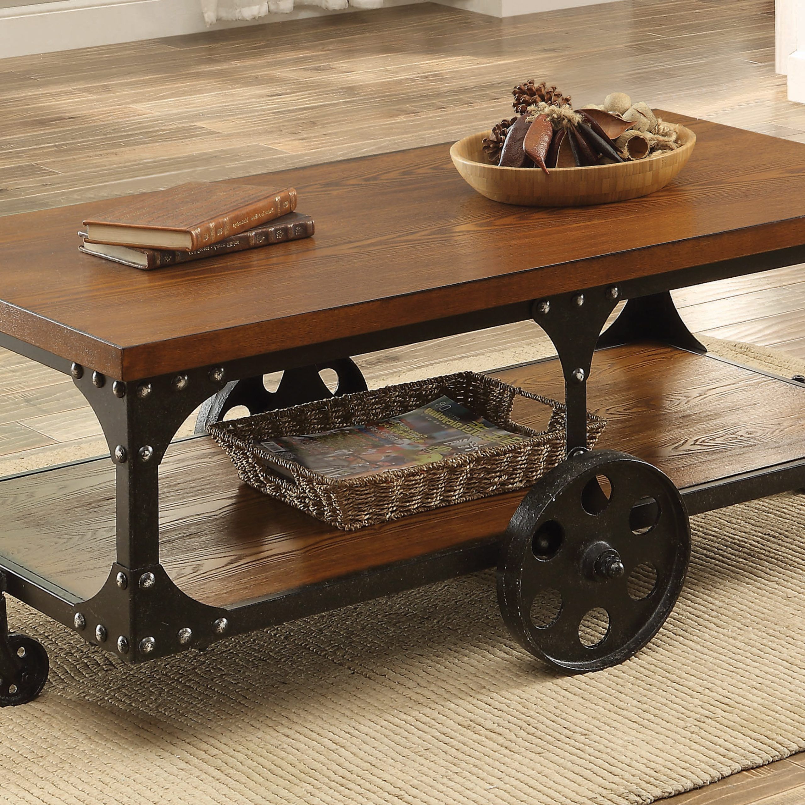 Favorite Coffee Tables With Casters Intended For Shepherd Coffee Table With Casters Rustic Brown – Coaster Fi (View 7 of 15)