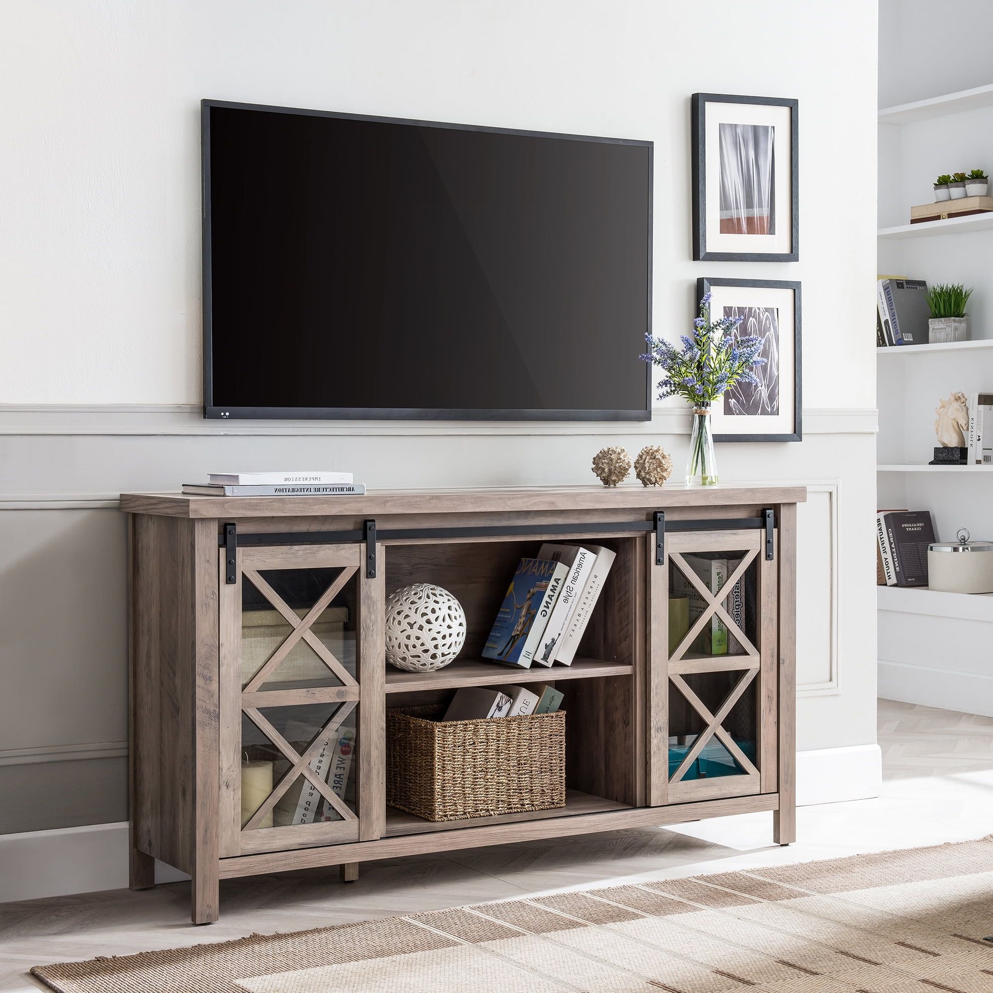 Favorite Farmhouse Stands With Shelves Pertaining To Modern Farmhouse Tv Stand For Tvs Up To 58", Media Console Table With (Photo 4 of 15)