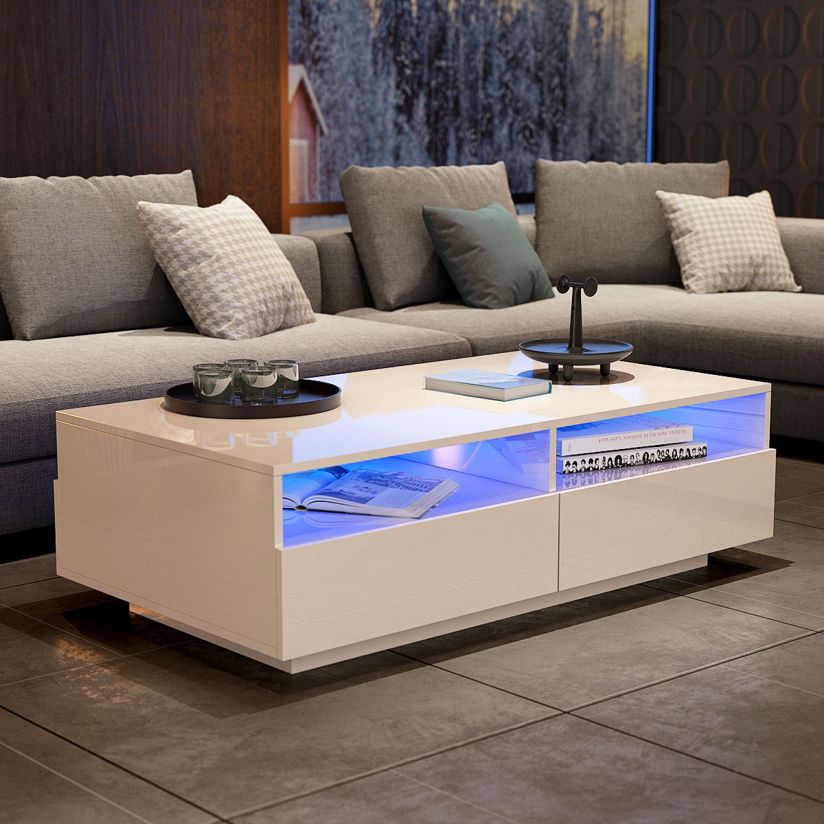 Favorite Led Coffee Tables With 4 Drawers In White High Gloss Coffee Table With Led Lights : High Gloss White Coffee (Photo 11 of 15)