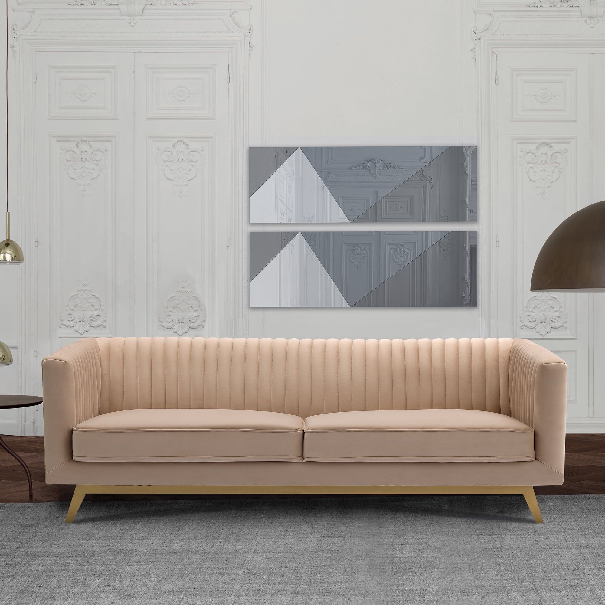Favorite Liv Modern Beige Velvet Sofa – Walmart – Walmart Throughout Elegant Beige Velvet Sofas (View 10 of 15)
