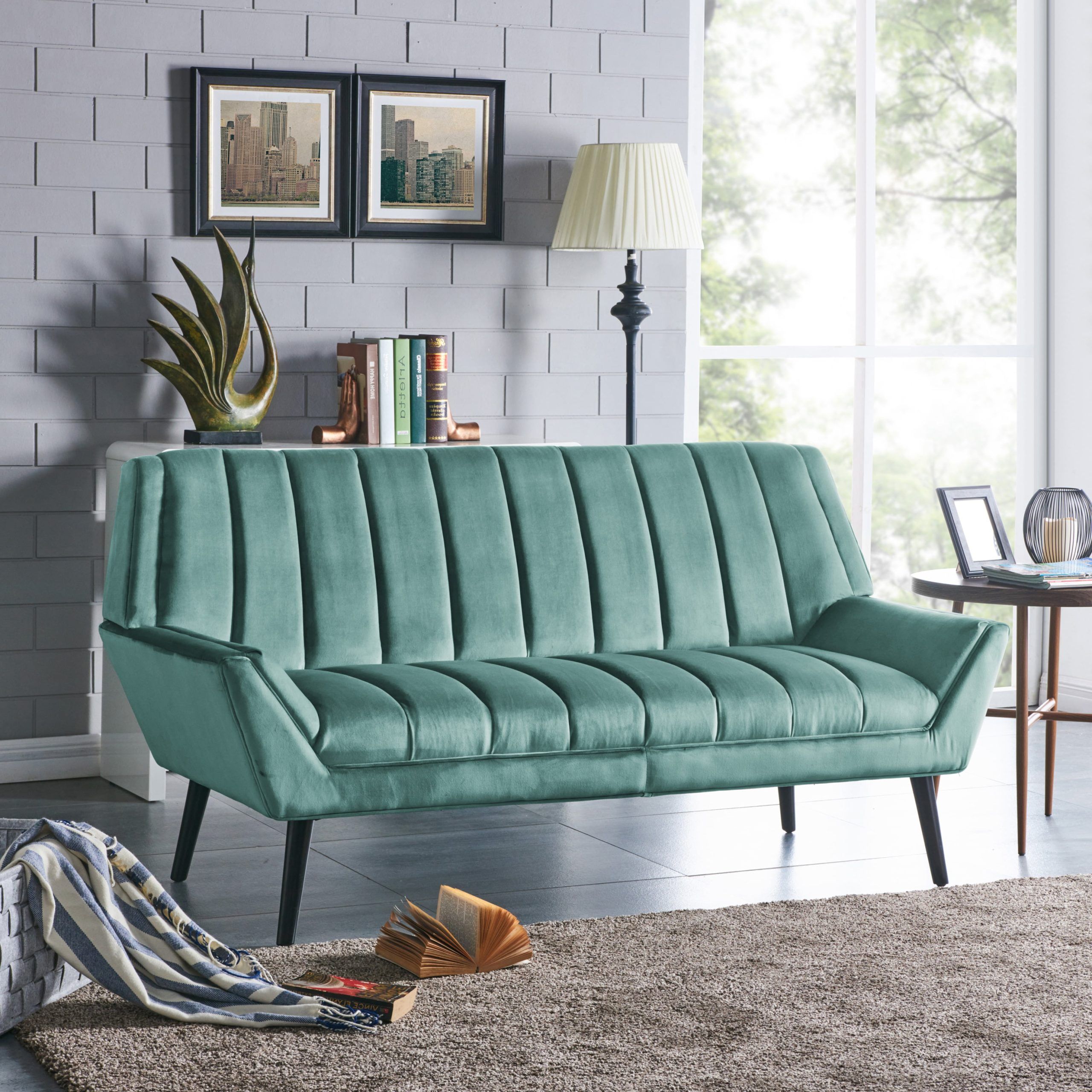 Favorite Mid Century Modern Sofas Inside Handy Living Houston Mid Century Modern Turquoise Blue Velvet Sofa (View 10 of 15)