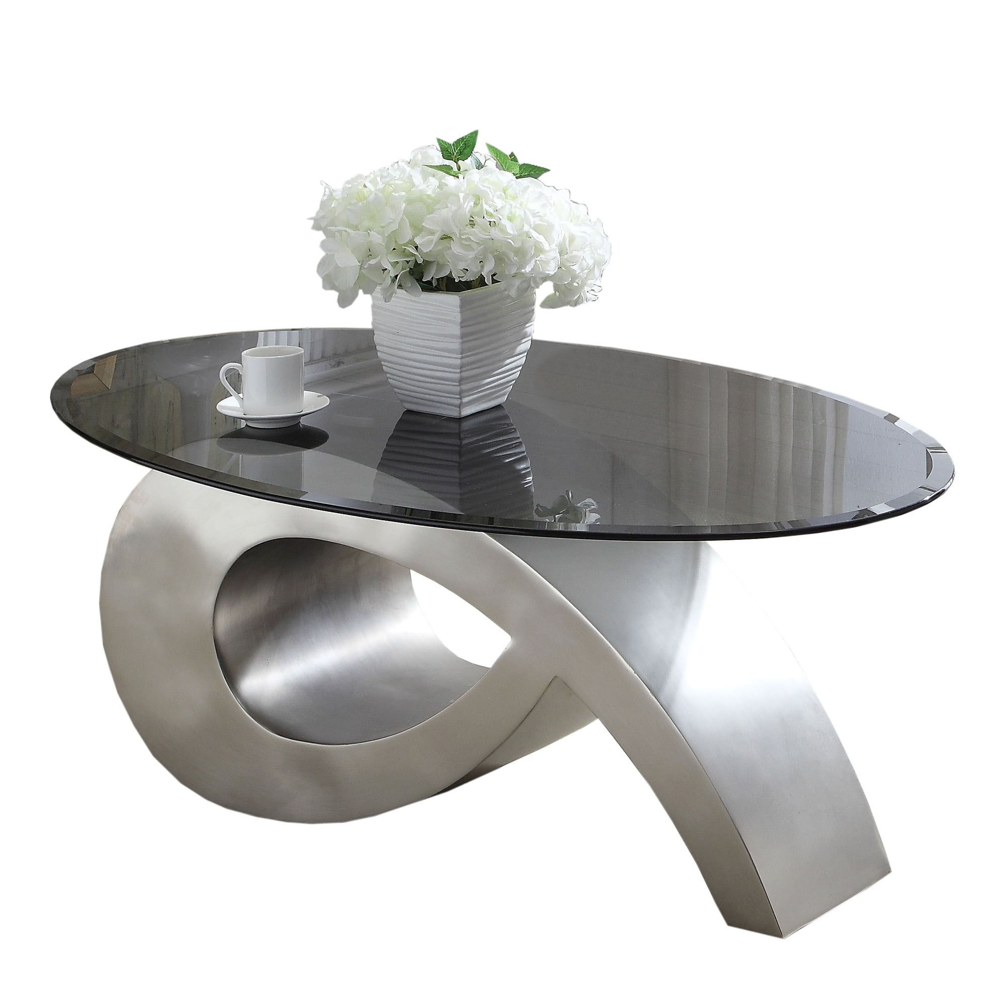 Favorite Oval Glass Coffee Table With Unique Metal Base, Black And Silver Regarding Oval Glass Coffee Tables (View 11 of 15)
