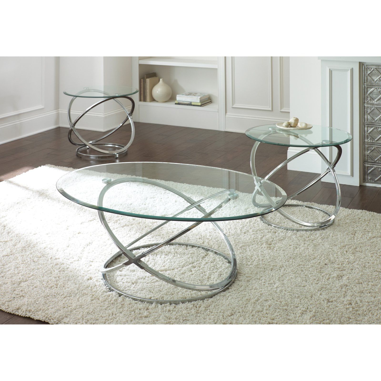 Favorite Oval Glass Coffee Tables Regarding Steve Silver Orion Oval Chrome And Glass Coffee Table Set – Walmart (View 14 of 15)