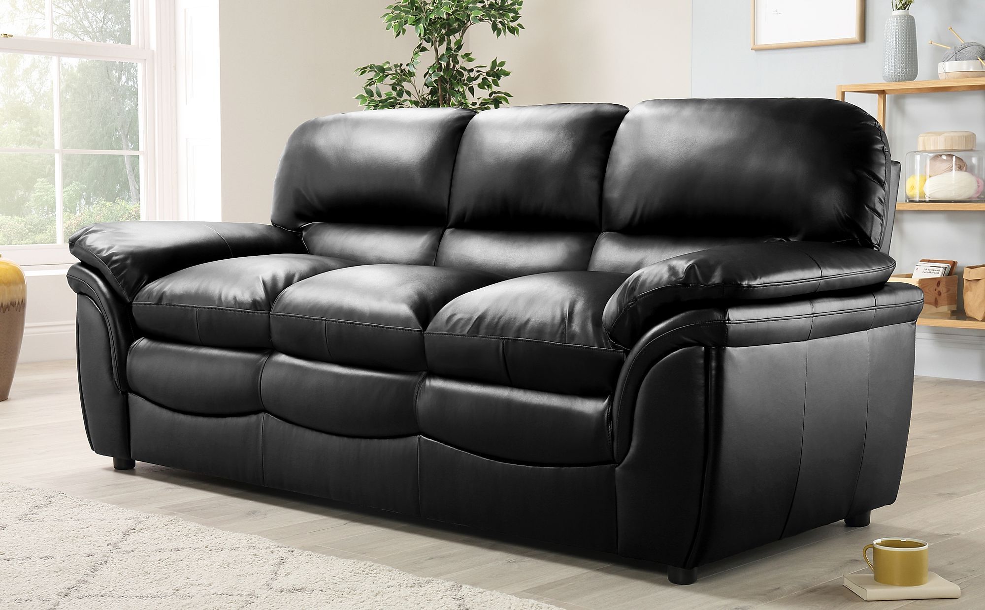 Favorite Sofas In Black In Rochester Black Leather 3 Seater Sofa (View 7 of 15)
