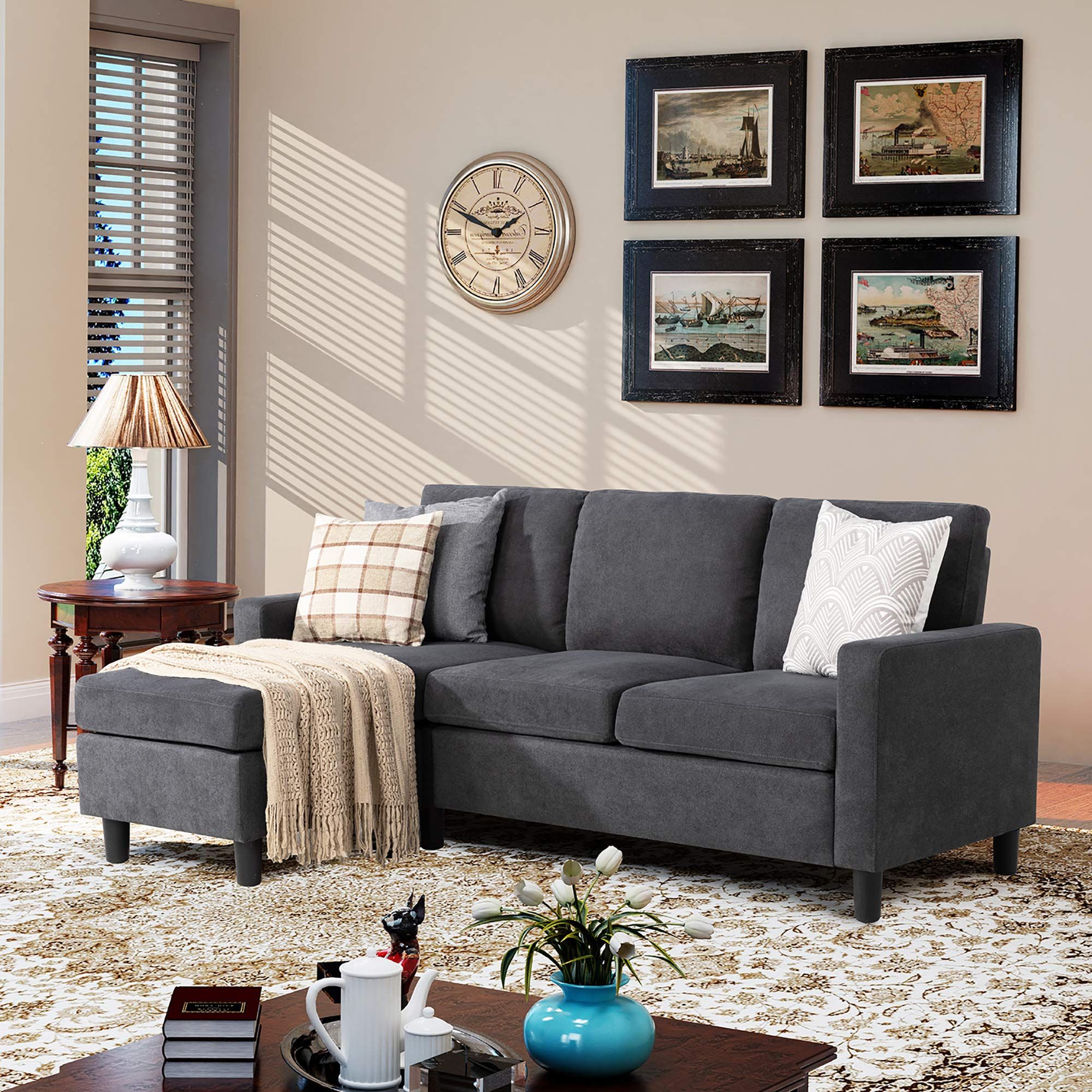 Favorite Sofas In Dark Gray Pertaining To Walsunny Convertible Sectional Sofa Couch With Reversible Chaise, L (View 10 of 15)