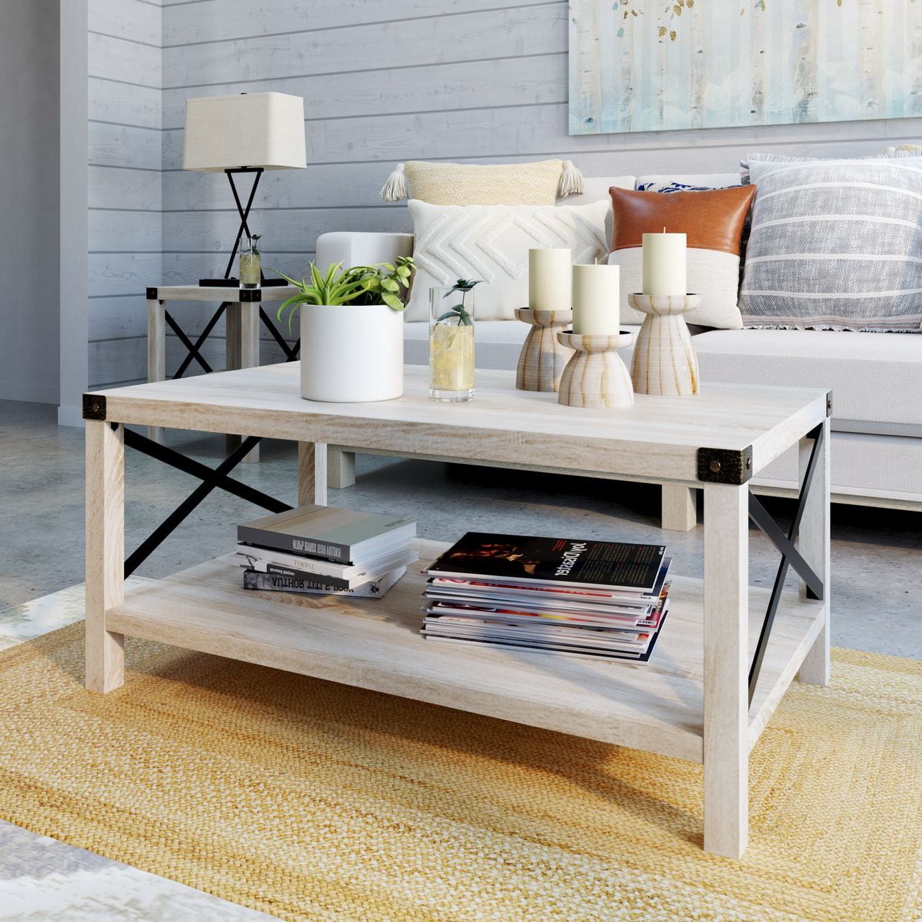Favorite Woven Paths Magnolia Metal X Coffee Table, White Oak – Walmart With Regard To Woven Paths Coffee Tables (Photo 1 of 15)
