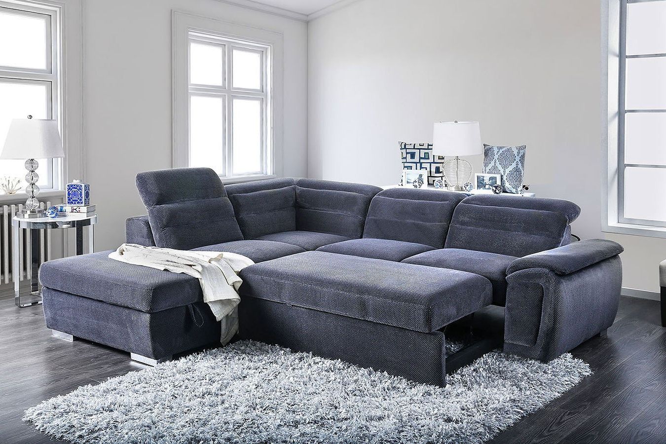 Felicity Sectional W/ Pull Out Sleeper (dark Gray)furniture Of Intended For Preferred 3 In 1 Gray Pull Out Sleeper Sofas (View 5 of 15)