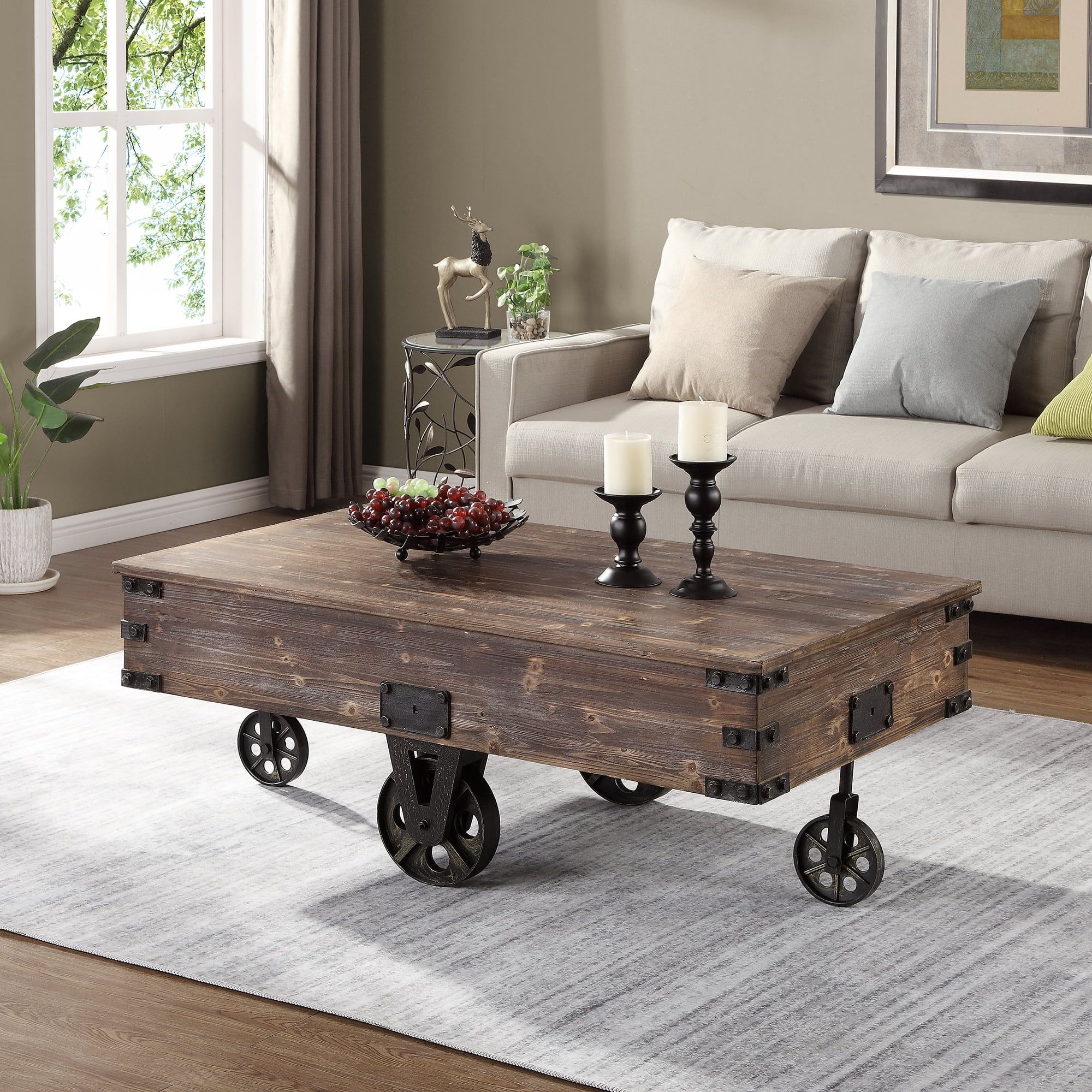 Firstime & Co. Brown Factory Cart Coffee Table, Farmhouse, Rustic Inside Well Liked Brown Rustic Coffee Tables (Photo 3 of 15)