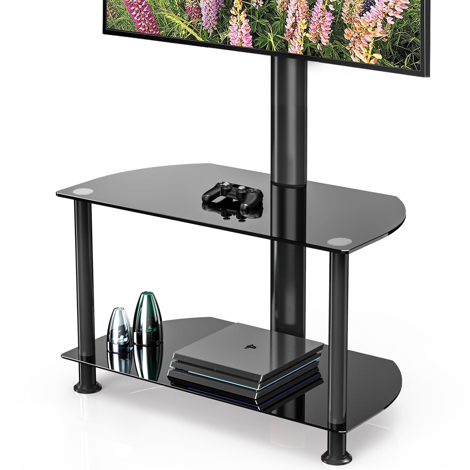 Fitueyes 2 Tiers Floor Tv Stand With Swivel Mount For 32 To 55 Inch In Most Up To Date Tier Stands For Tvs (View 3 of 15)