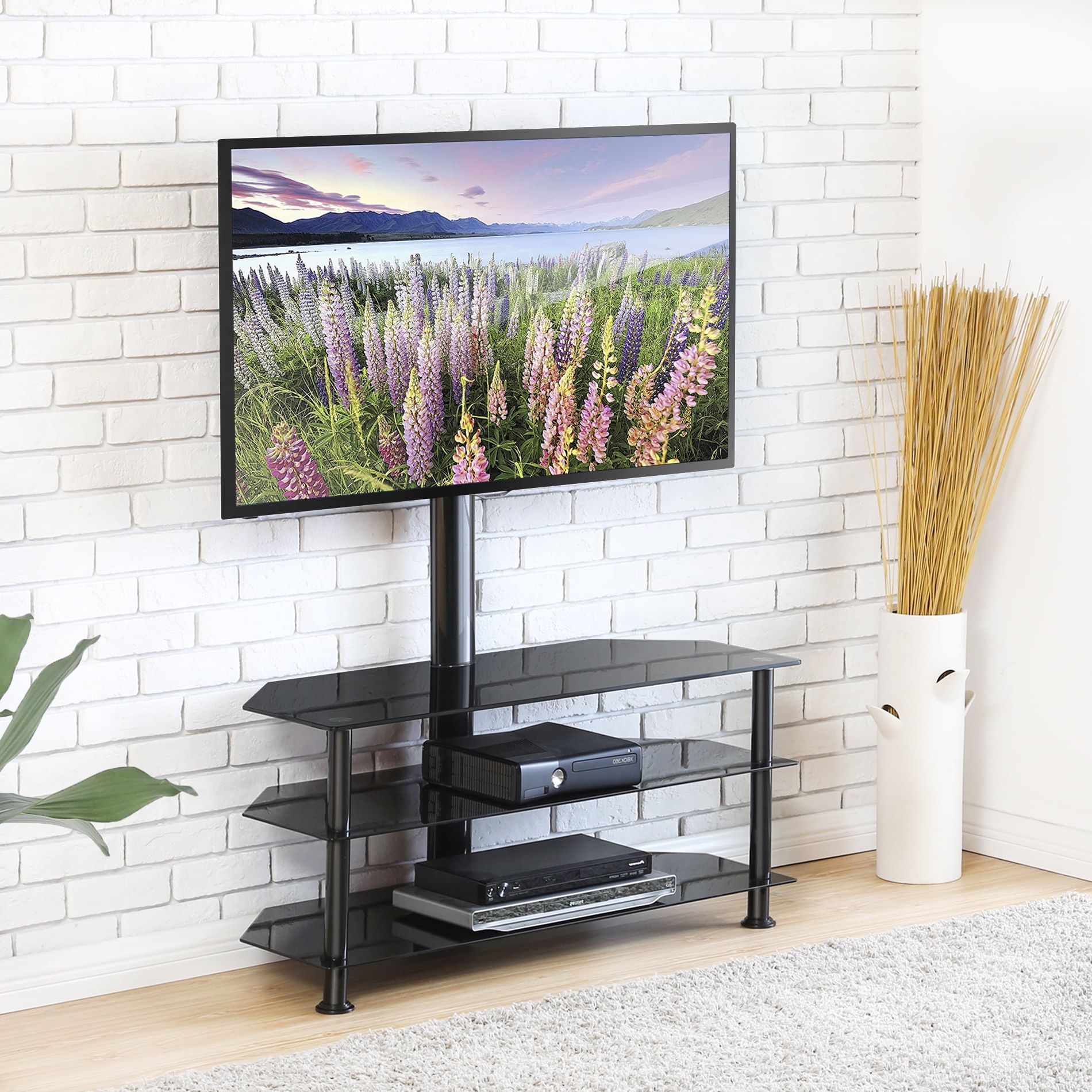 Fitueyes Swivel Tv Stand With Height Adjustable Mount 3 In 1 Flat Panel With Regard To Well Liked Top Shelf Mount Tv Stands (View 15 of 15)