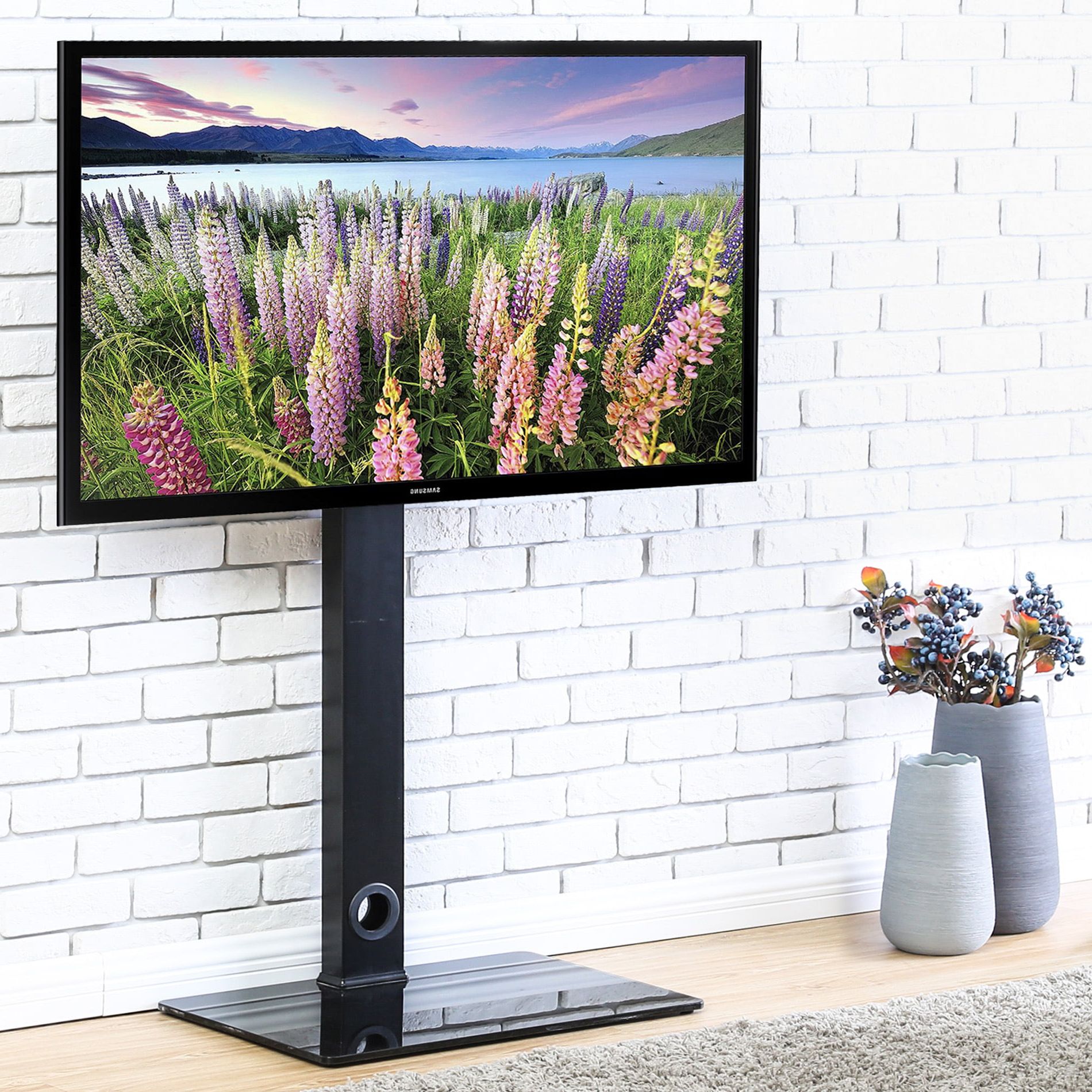 Fitueyes Universal Floor Tv Stand With Swivel Mount, For Most Of 26 To Inside Most Up To Date Led Tv Stands With Outlet (View 6 of 15)